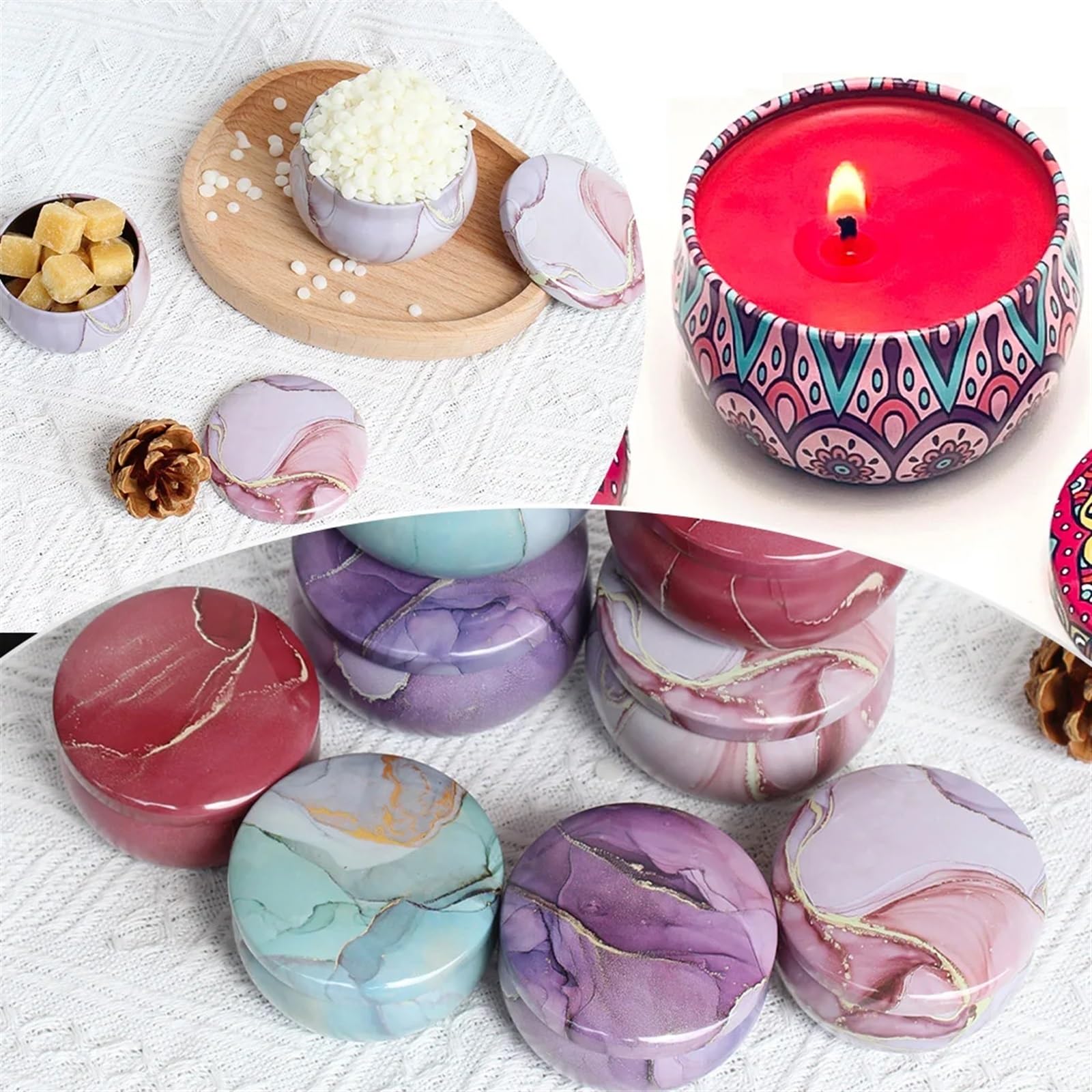 HNULGVI barattoli per candele 12 pezzi 4oz barattoli di latta for candele vuoti fai da te kit la fabbricazione contenitore spezie secche dolci(4 Color Mixed)