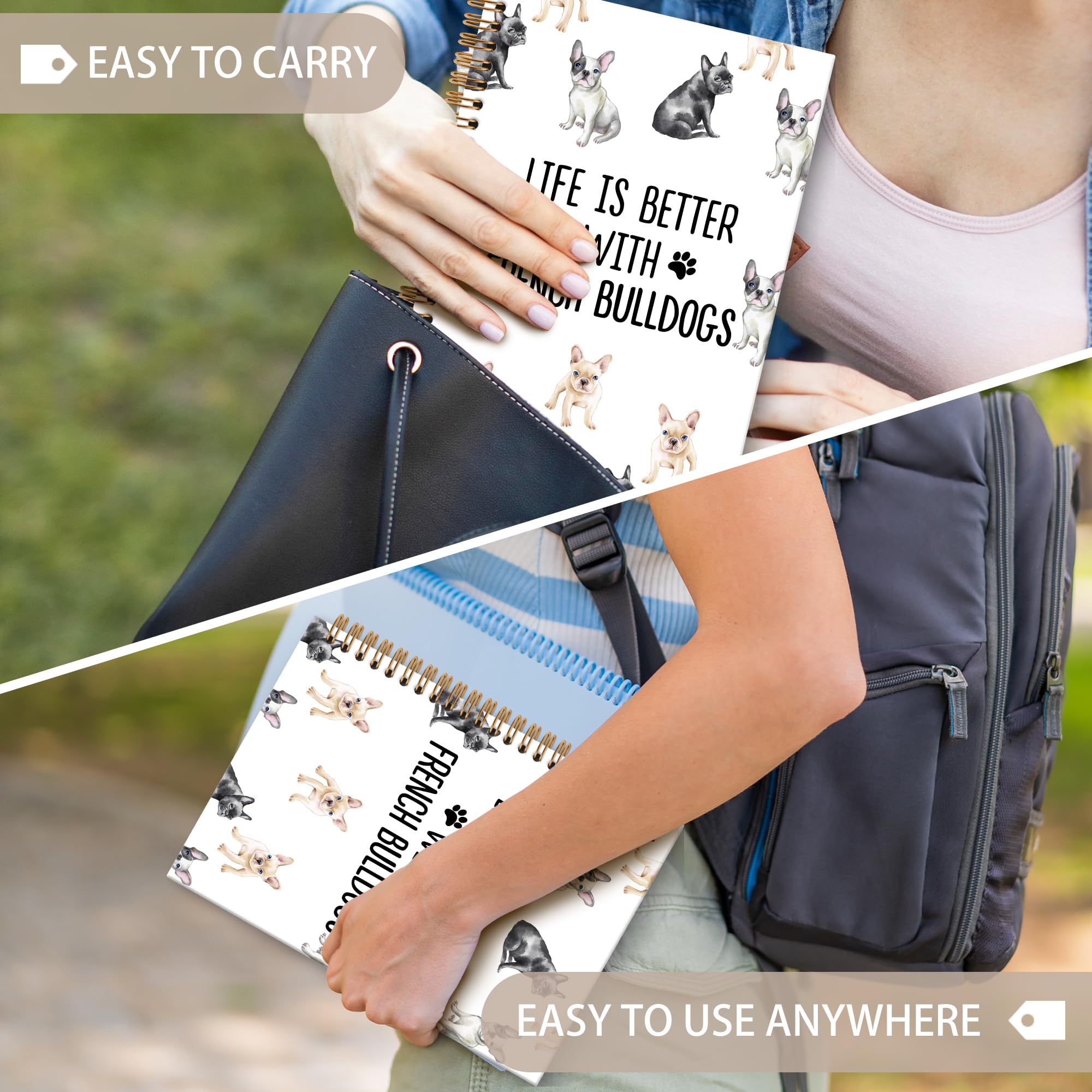 Cuaderno de perro bulldog francés, cuaderno en espiral, regalos de Frenchie, cuadernos de perros, regalos para amantes del bulldog francés, propietarios, mujeres y hombres, suministros de