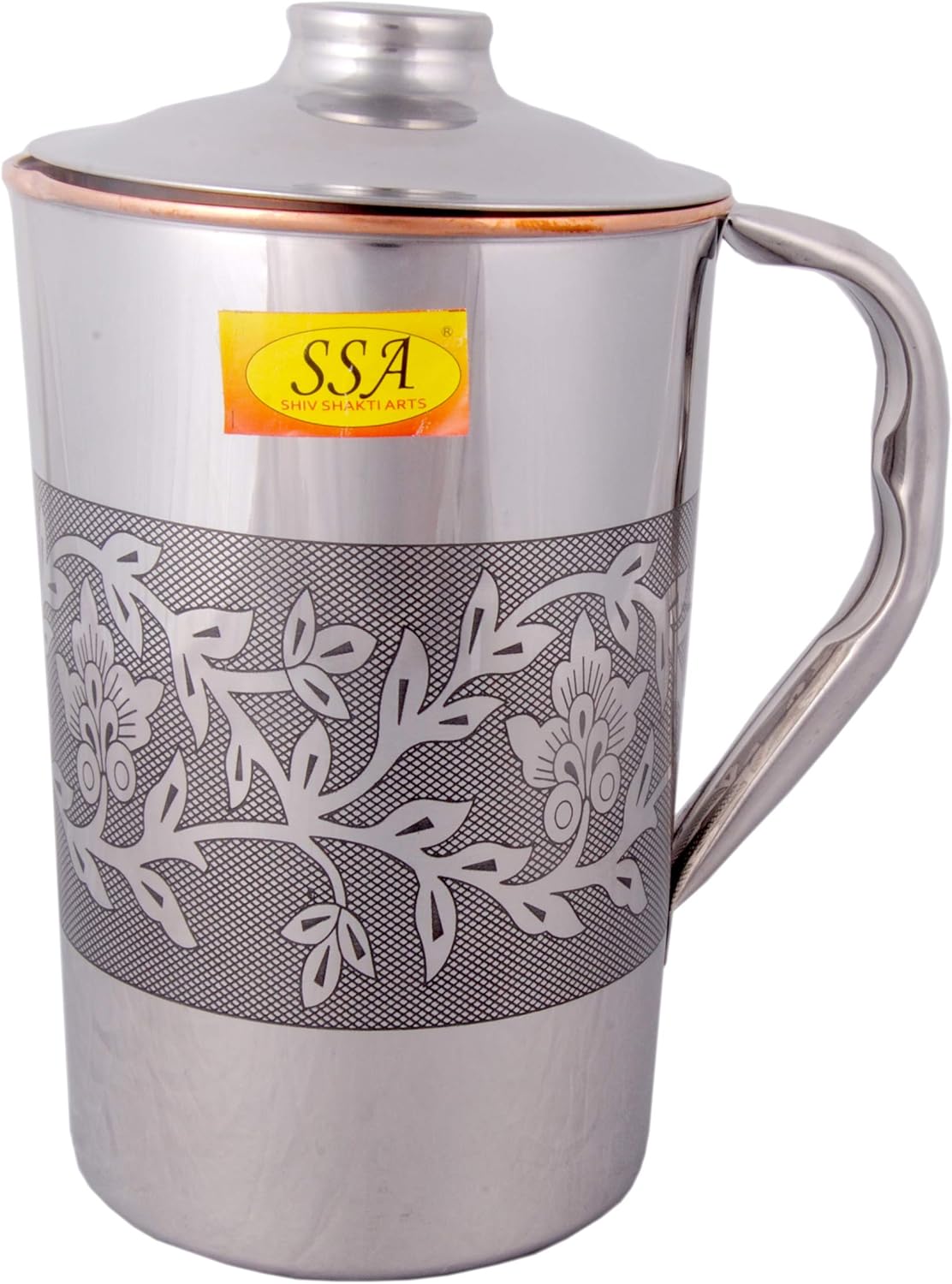 SHIV SHAKTI ARTS® Embossed Luxury Engraved Design Steel Copper Jug Glass Set - 3 Pieces Drinkware Set - (Capacity -1.5 Liter)