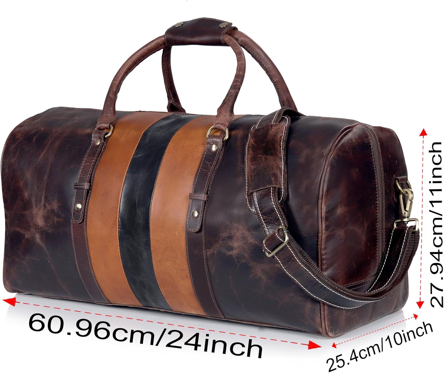 Genuine Leather Duffel Travel Overnight Weekend Leather Bag Sports Gym Duffel Luggage Travel Bag For Men And Women travelling cabin duffle Bags 24 Inch (retro) - Image 4
