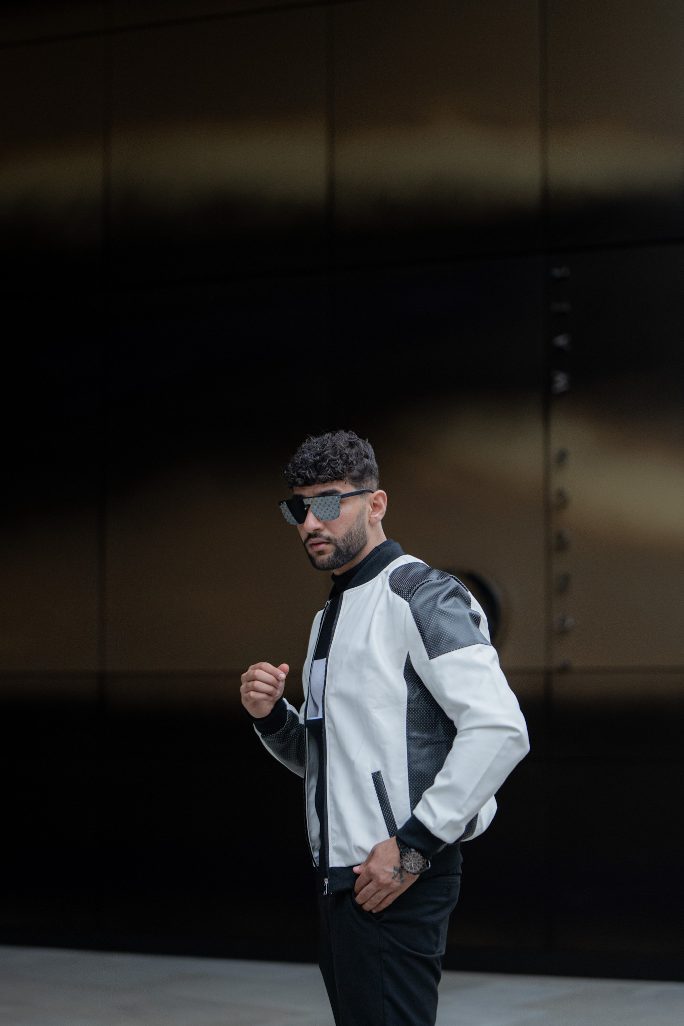 AOWOFS Men's PU Faux Leather Jacket White Black Moto Bomber