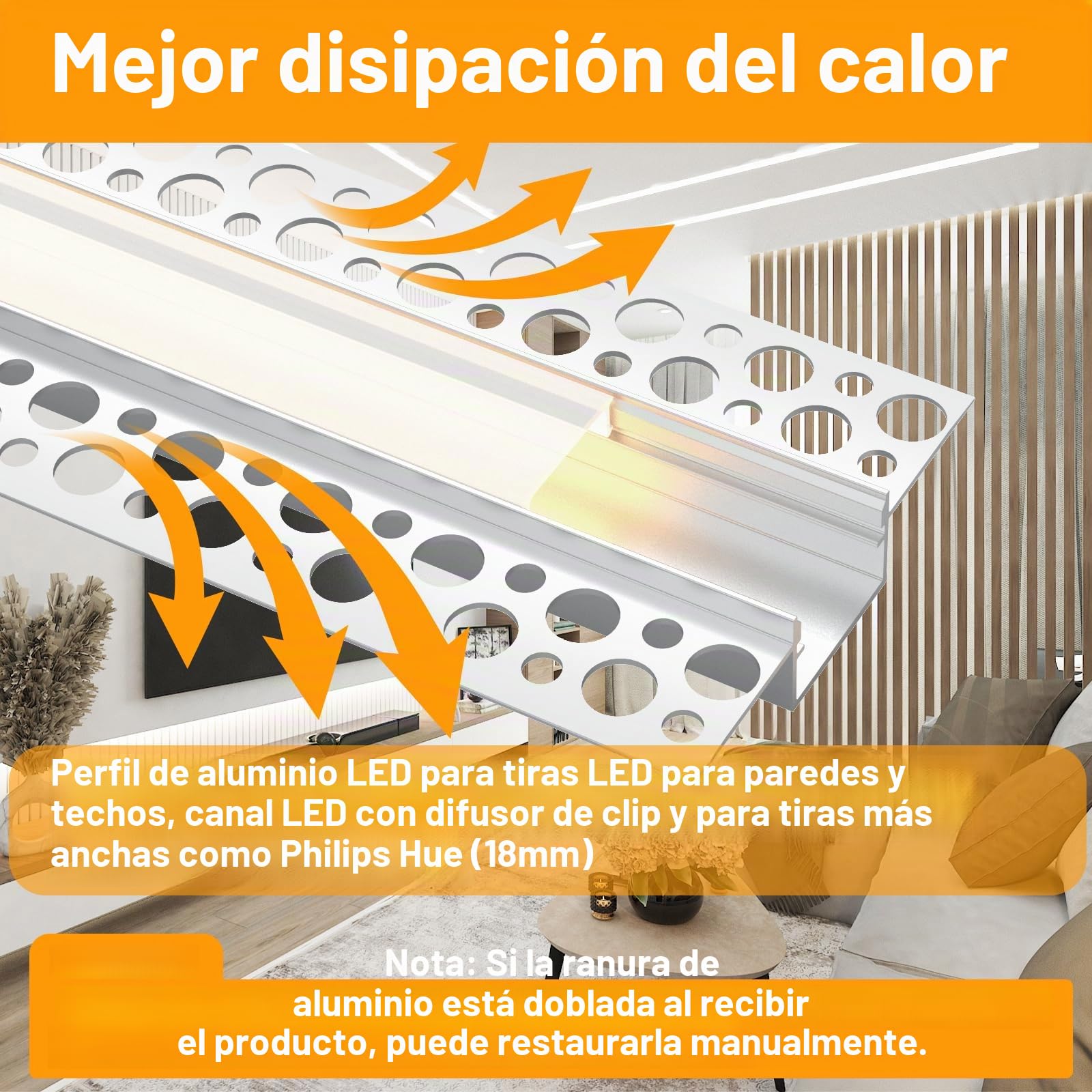 Angdarun LED profesional para tiras de 18 mm, paquete de 10 x 1 m, difusor de pared y techo, cubierta LED, difusor Philips Hue Strip