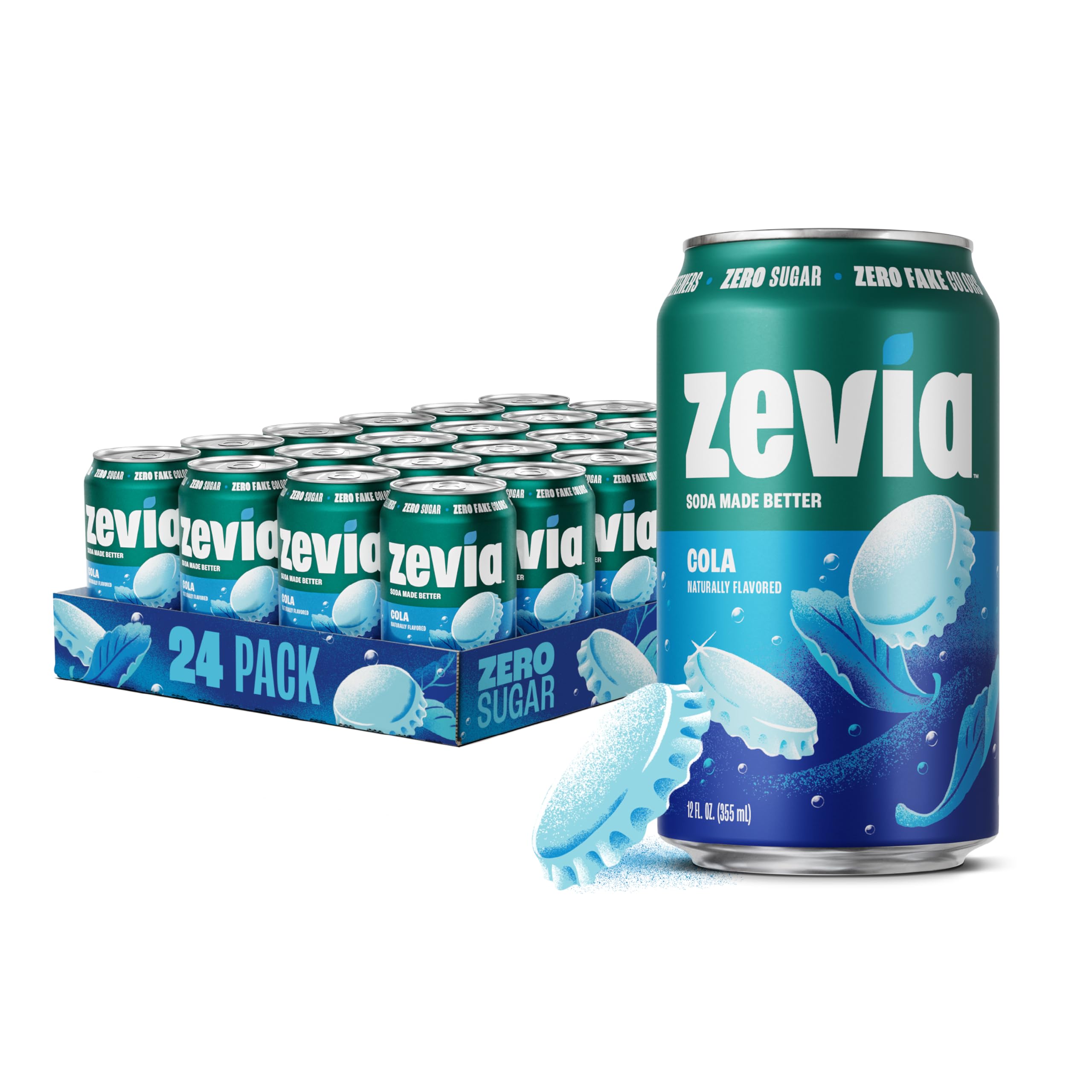 Zevia Zero Sugar Soda, Cola, 12 oz Cans (24-Pack) – Naturally Sweetened, Zero Calorie Sugar Free Soda - Non-GMO Project Verified, Gluten-Free, Vegan