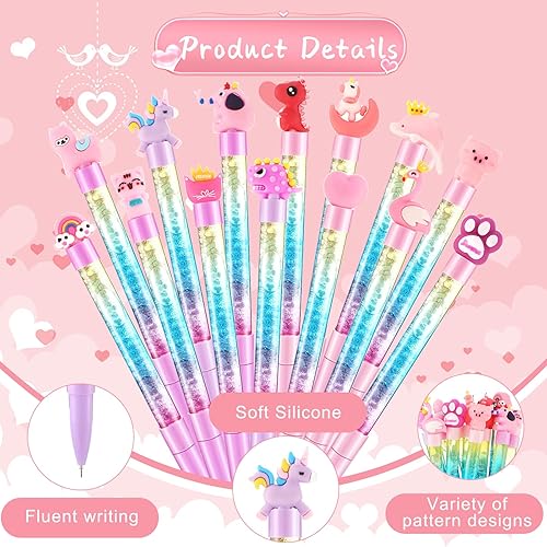 Miniatura 3 de Tinlade 14 bolígrafos de tinta de gel de dibujos animados para el día de San Valentín, lindo bolígrafo de cristal con purpurina arcoíris para