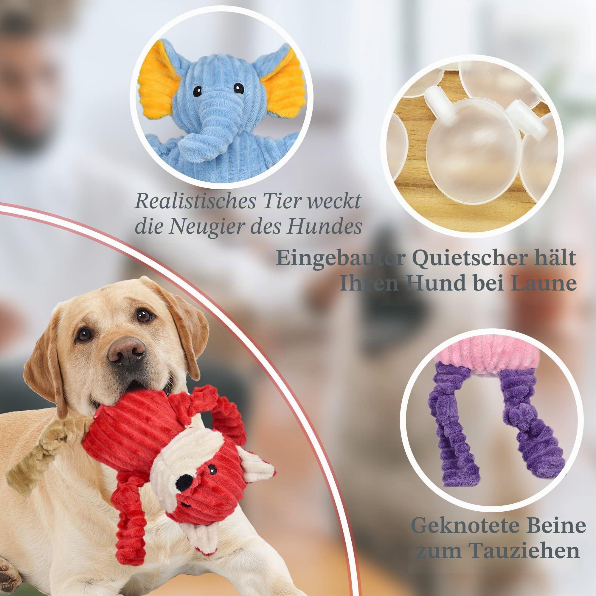 LECHONG 5er-Pack Quietschspielzeug für Hunde, Robuste Plüschtier-Spielzeuge für Große/Mittlere/Kleine Hunde, Kuschelweiches Hundekauspielzeug-Set