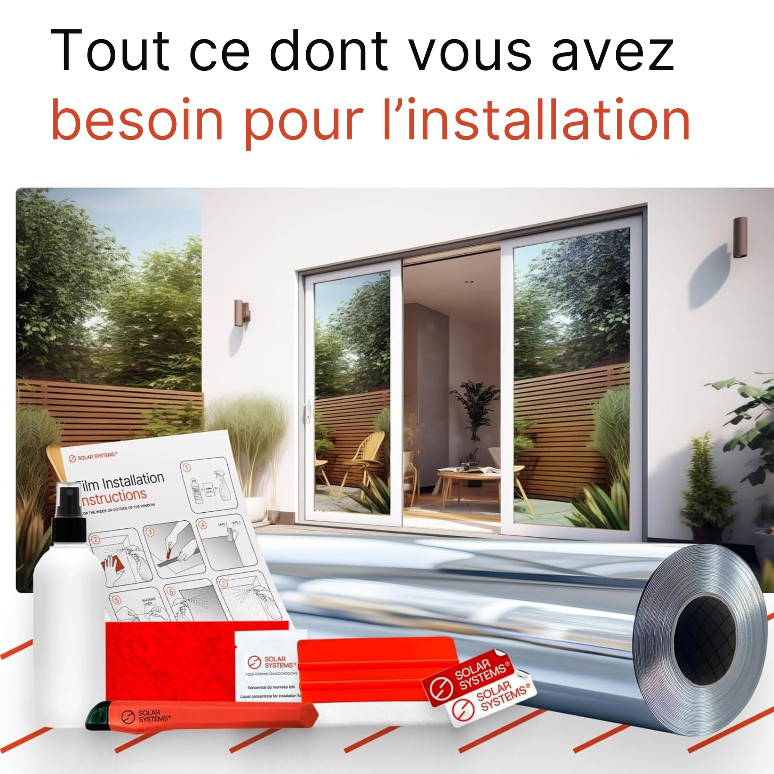 Solar Systems – Film Miroir pour Fenêtres – Film Adhésif Transparent de l'Intérieur et Opaque de l'Extérieur – Pose Intérieure, Protection UV, Autocollant, Kit de Montage Inclus – 50x200cm