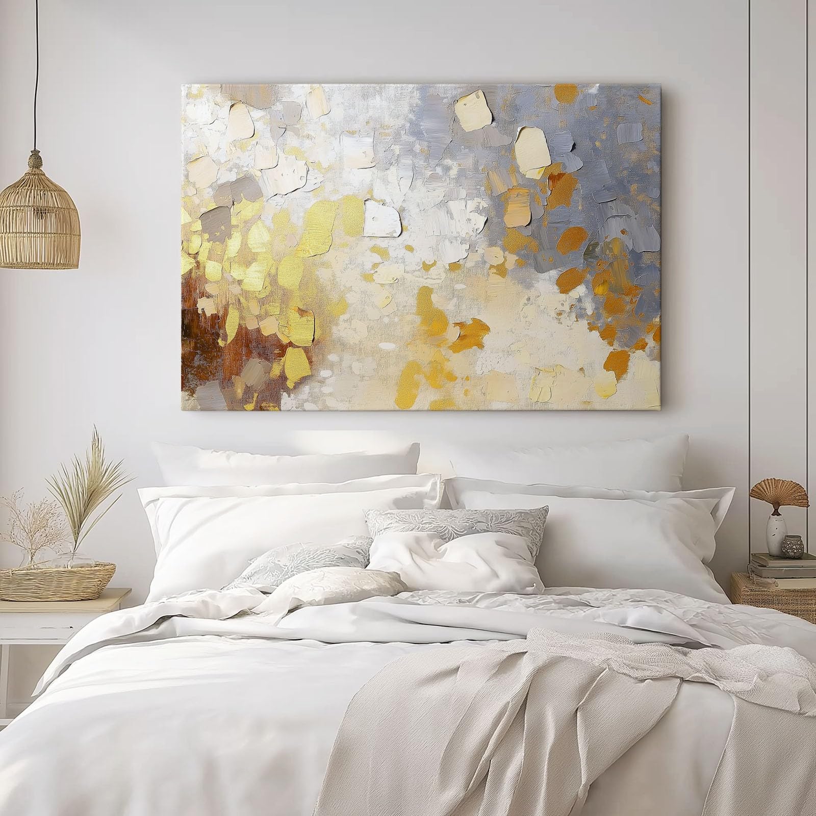 Bild auf Leinwand Abstrakt Textur Ölgemälde Wanddeko Wohnzimmer Aesthetic Deko Zimmer Wandbilder Modern Schlafzimmer Esszimmer Room Decor Gold Grau, 150 x 50 cm