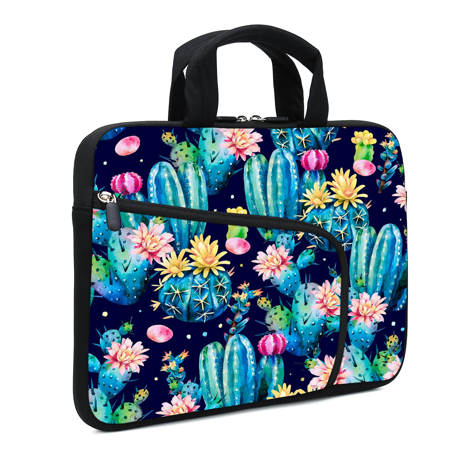 Laptop sleeve 14 15 15.4 15.6 Chromebook Case Ultrabook Case Notebook Sleeve PC Messenger Bag Tablet Case Neoprene Handle Sleeve for Men Women, Two Pockets (Cactus)