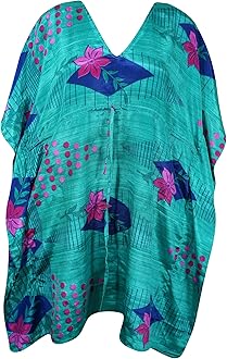 Sea Green Floral Caftan, Boho Kaftan, Housedress, Beach Coverup, Summer Short Caftan, Resort, Cruise Caftan L-2X