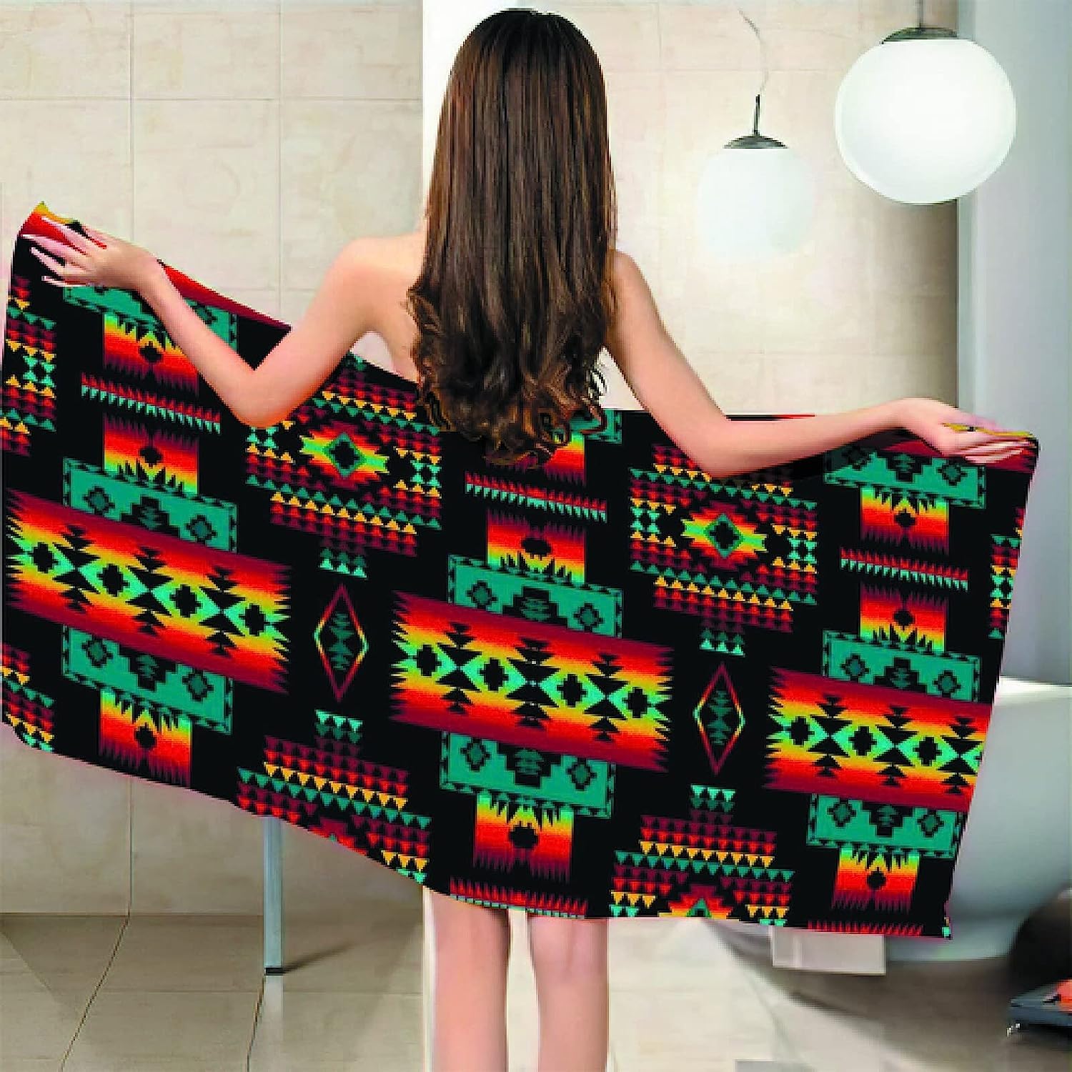 Mikrofaser Strandtuch Abstraktes Retro-Muster XXL 200 X 200 cm, Microfaser Badetuch Groß, Ultra Leicht, Schnelltrocknend & Sandfrei Microfaser Handtücher Für Strand, Schwimmbad, Reisen, Yoga -9H9T