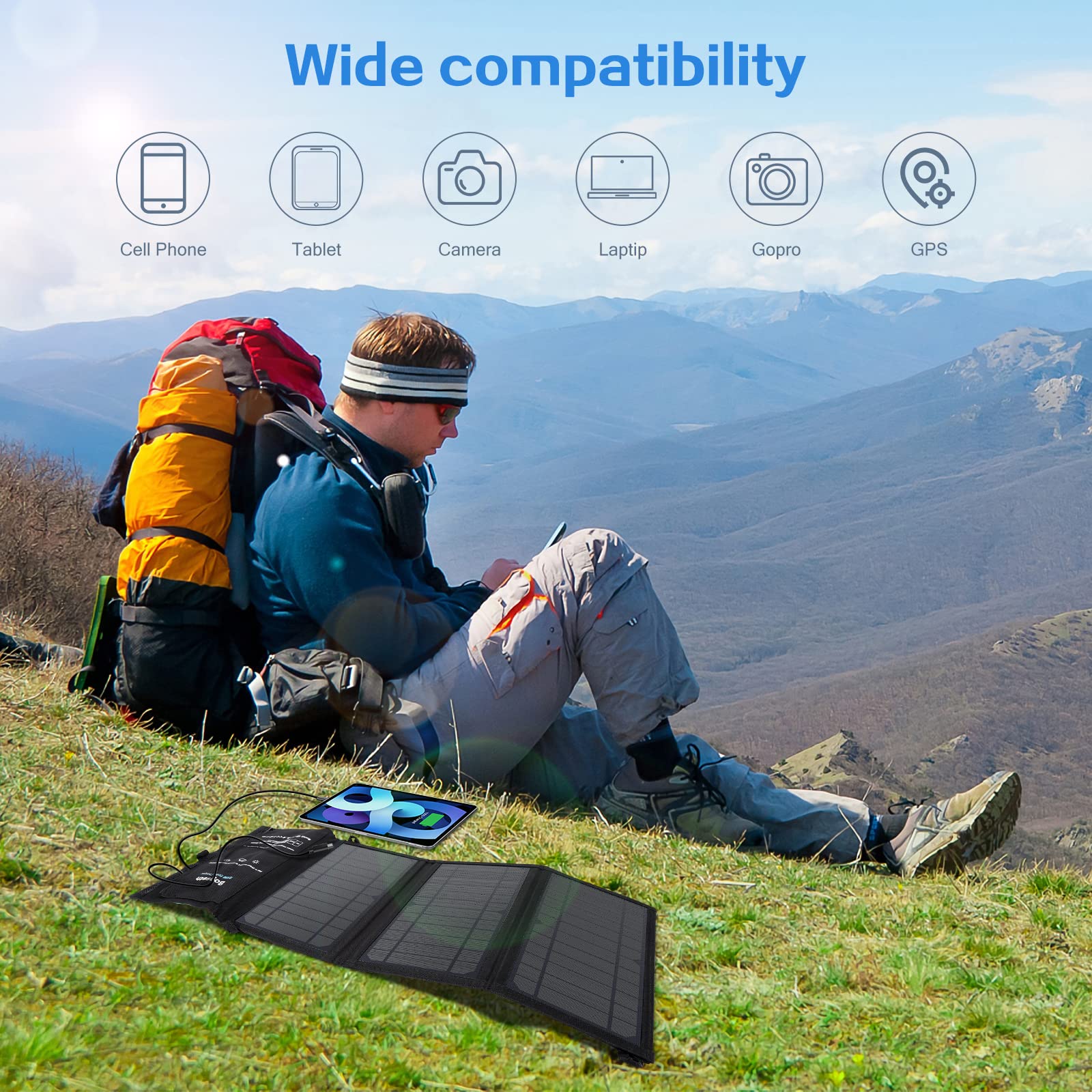 Pannello Solare Portatile 21W Porta Usb (5V/2.5A) Pannello Solare Pieghevole per Smartphone/Ipad/Power Bank ecc.