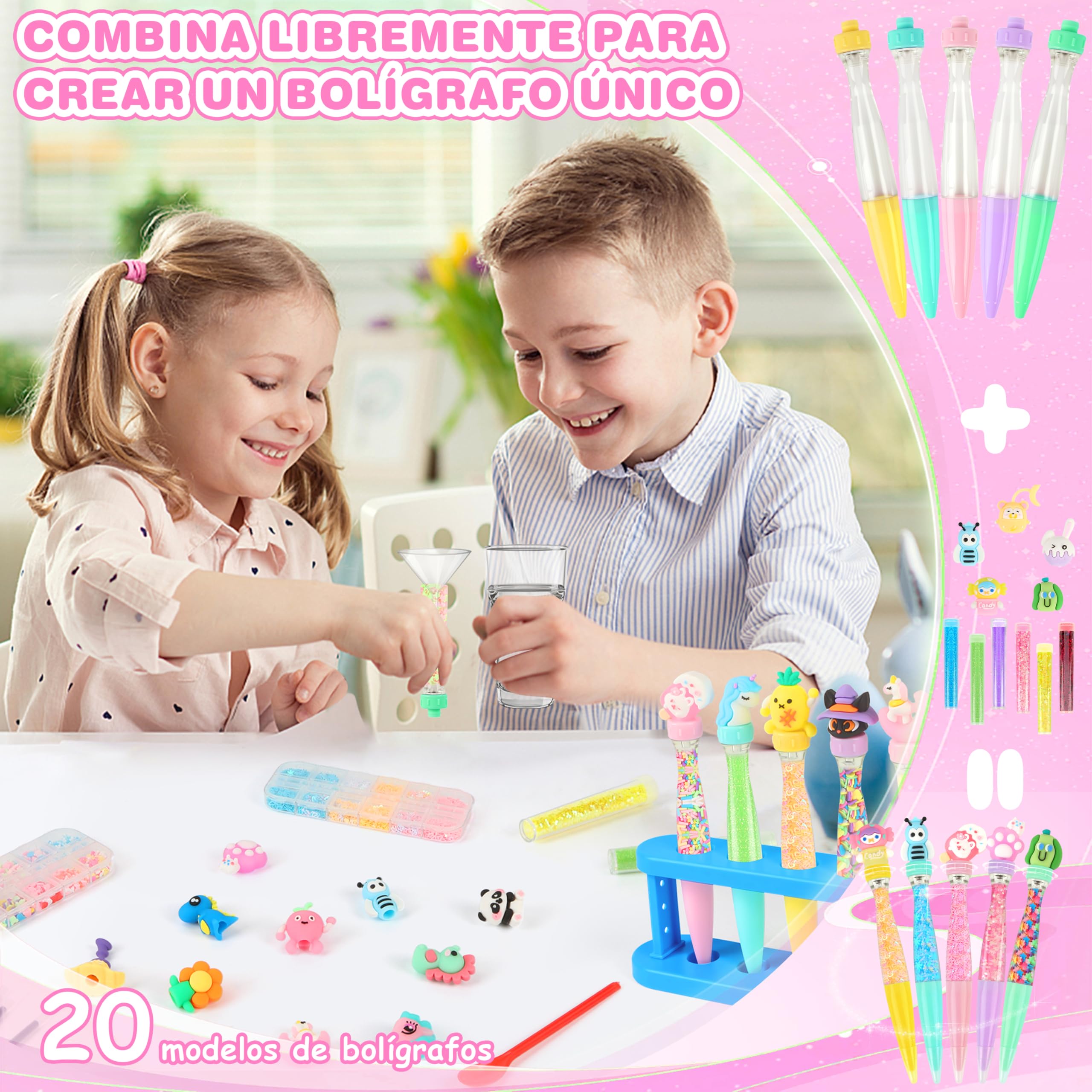 MOMOSTAR Kit de Creación de Bolígrafos, Laboratorio de Bolígrafos con 21 Plumas Personalizados, 80 PCS Kit Manualidades Niños, Juego Juguetes Creativo, Regalo Cumpleaños Navidad para Niñas 5 6 7 Años