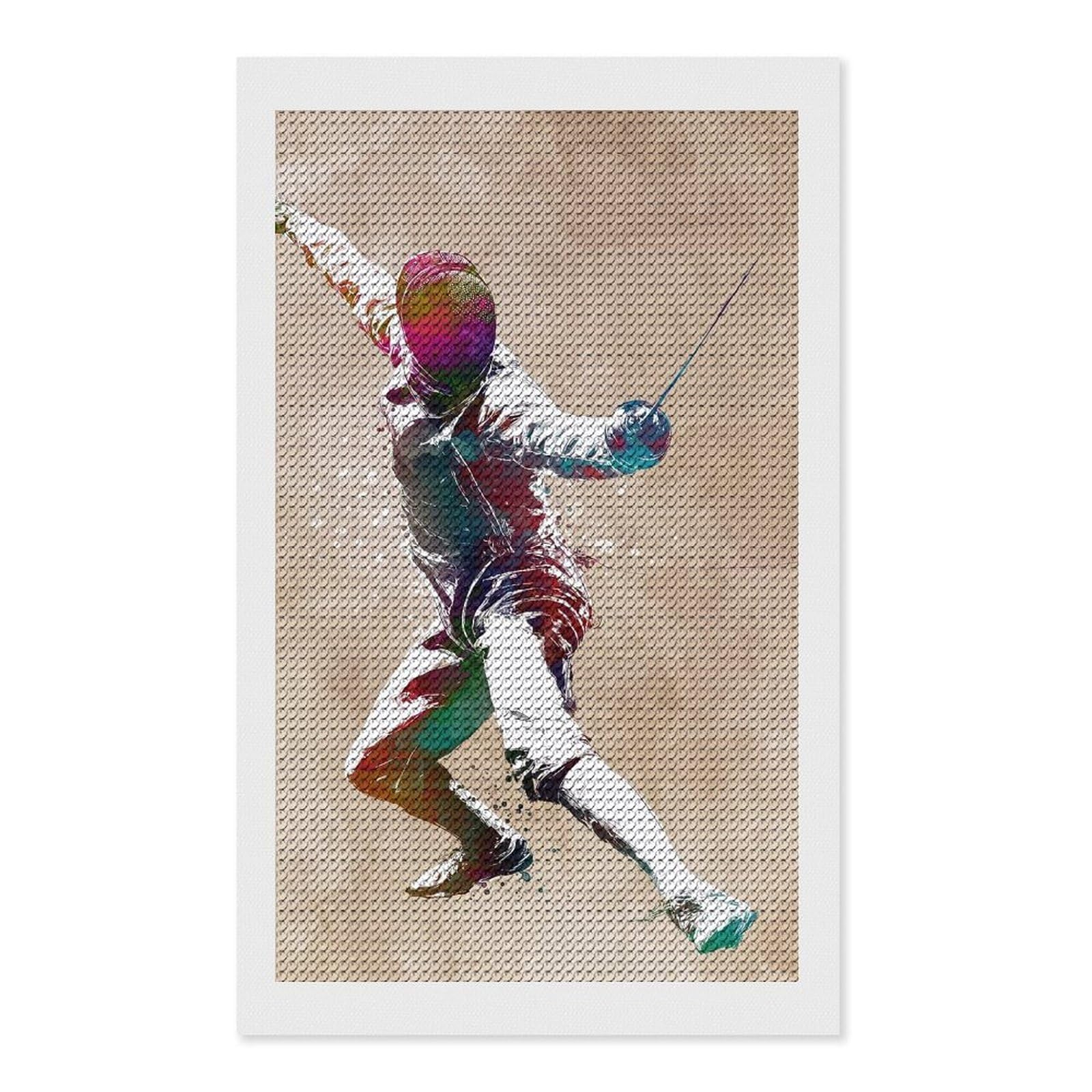 Junmoney Fencing Watercolor Art 5D Diamond Painting Kit 12"x20", Relaxing DIY, Mindful Craft Project, Full Kit Included, Thoughtful Present