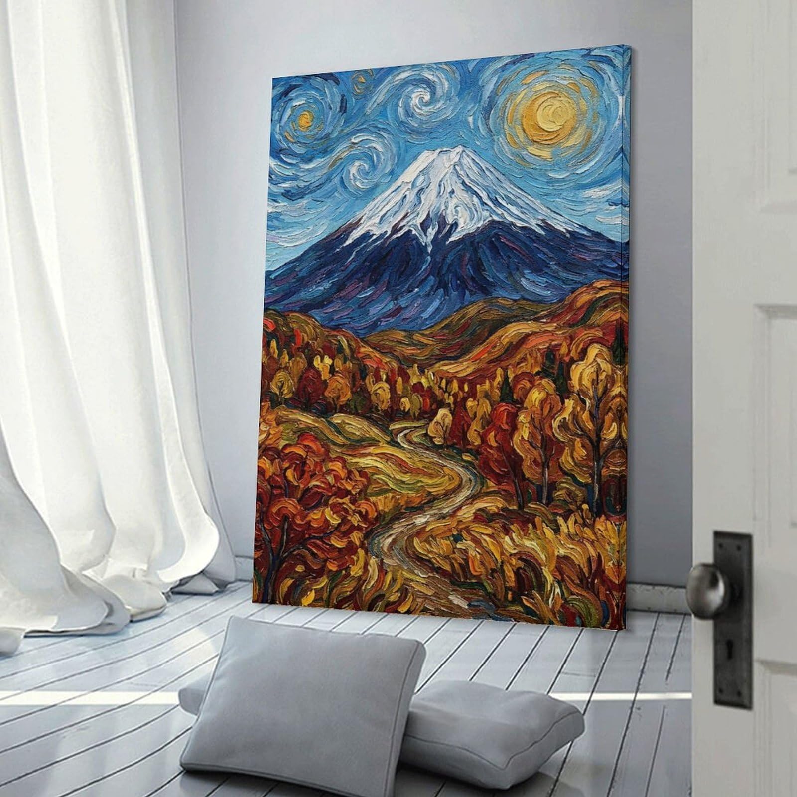 Junmoney Home Decor Wall Art Autumn Mountain Landscape in Van Gogh Style, 20x30inch(50x75cm), for New Homes, Bedrooms Or Workspaces, Decorative Present for New Homes