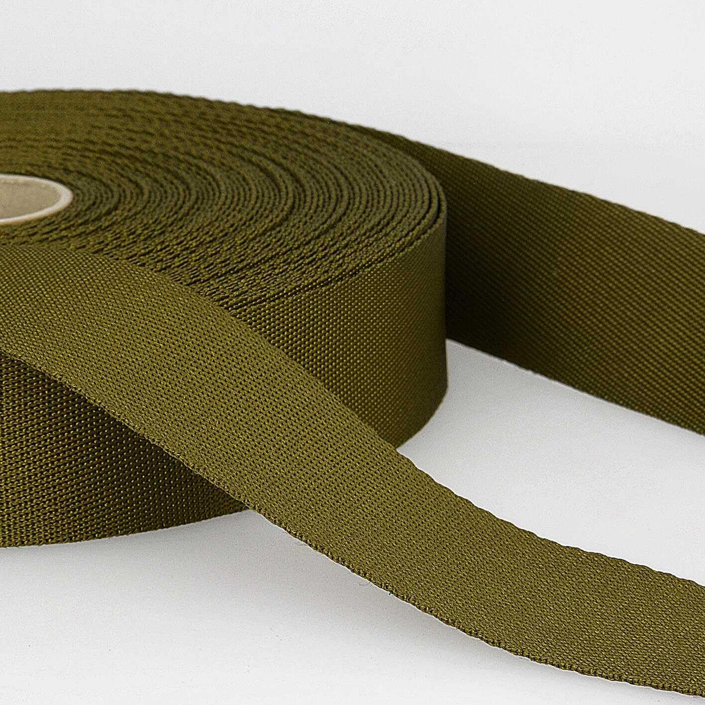 35mm Semi Satin Webbing Smooth Feel 801D, 058 Olive Green, 2 Metres