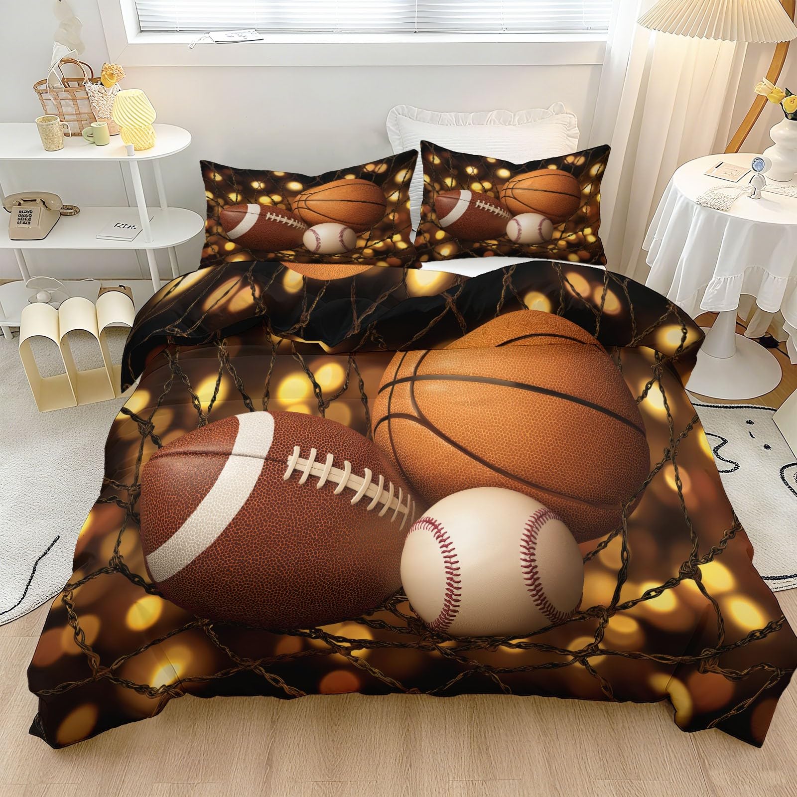 Housse de Couette Football 220 x 240 cm pour Lit Adulte Décoration Chambre Sportif Jaune