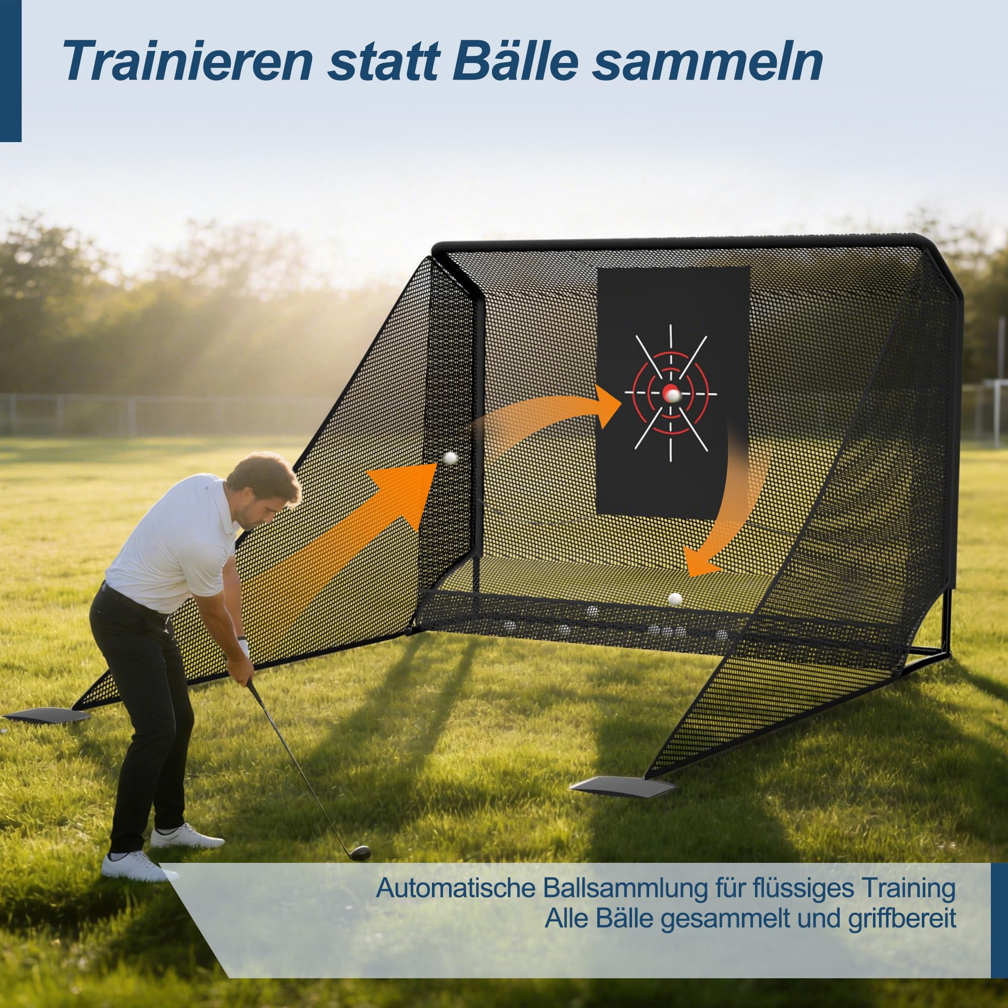 Thanaddo Golfnetz Übungsnetz 3 x 3,5m Golfübungsnetz Set mit Ziel-Tuch, Golf Trainingshilfe Trainingsnetz mit Bälle-Netz und Tragetasche für Outdoor Garten Trainingsplatz