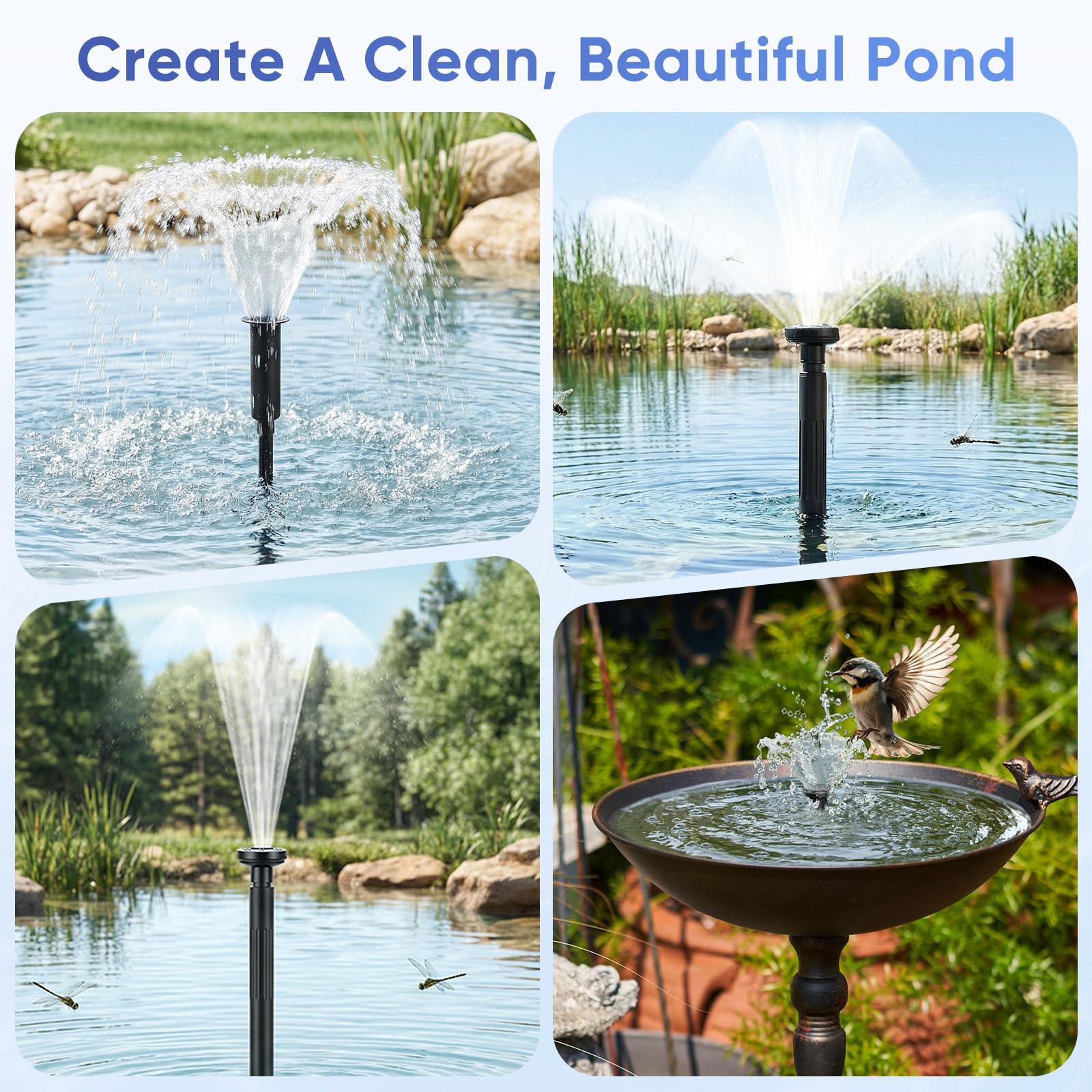Teichpumpe mit Filter und Springbrunnen Set, 20W 1500L/H Teichfilter Komplettset mit Pumpe, Teichfilter Miniteich mit 3m Stromkabel für Außenteiche, Wasserspiel, Fontänen Pumpe aussen klein