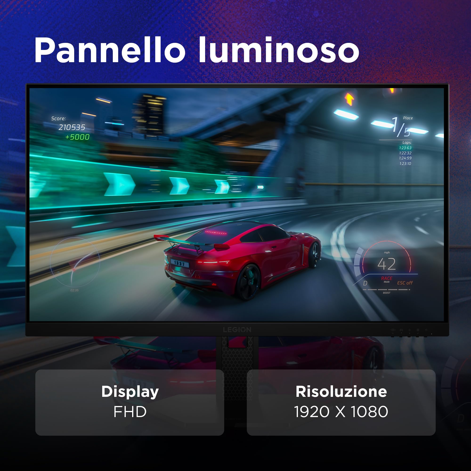 Lenovo Legion 27-15 | 27" Monitor Gaming IPS Full HD | 240Hz | 0.5 ms | DP 1.4, 2x HDMI 2.1 | AMD FreeSync Premium | Regolabile | VESA 100x100