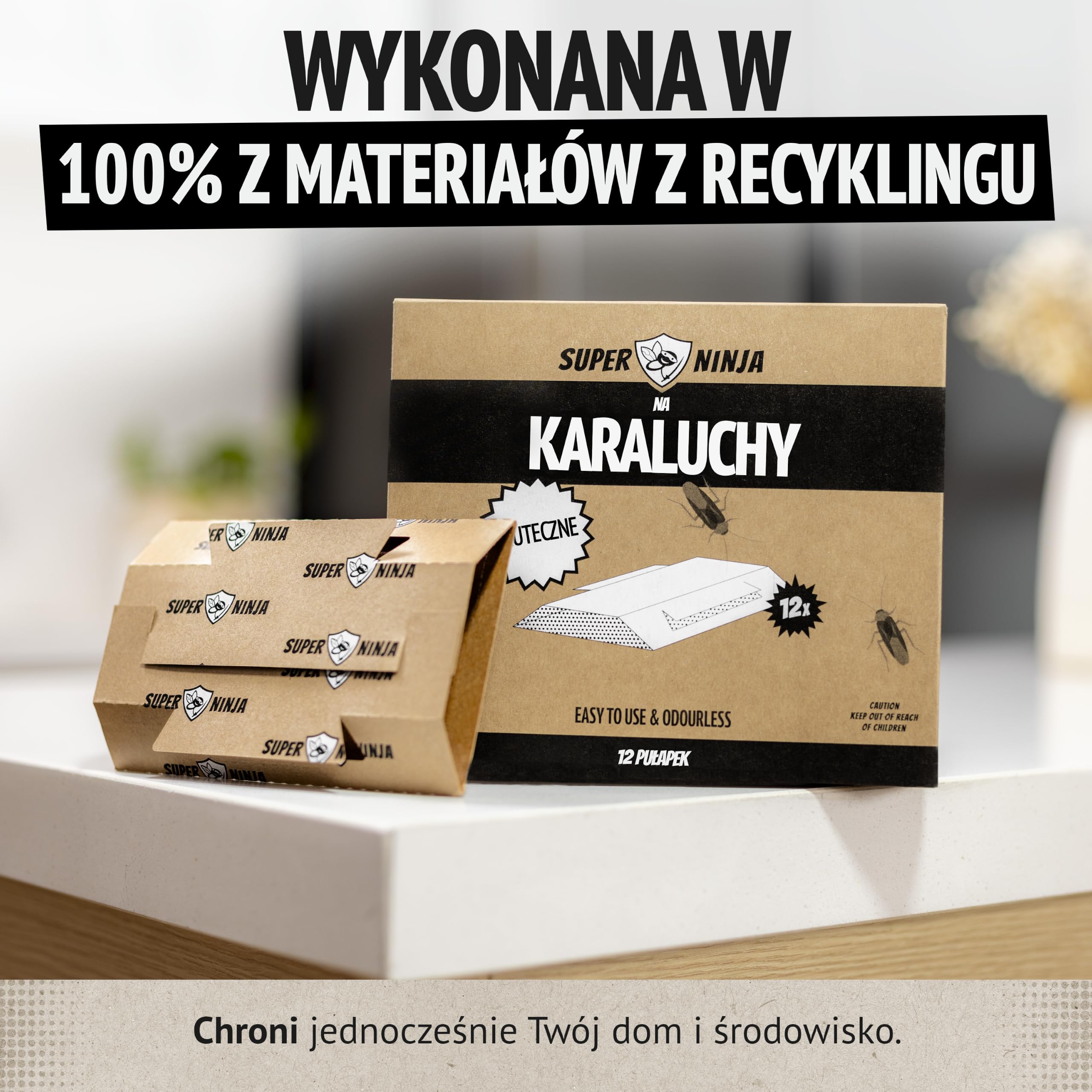 Super Ninja Pułapki lepowe na karaluchy i prusaki do domu – 60 szt., z atraktantem spożywczym, bez toksycznych substancji, do kuchni, łazienki, garażu i piwnicy