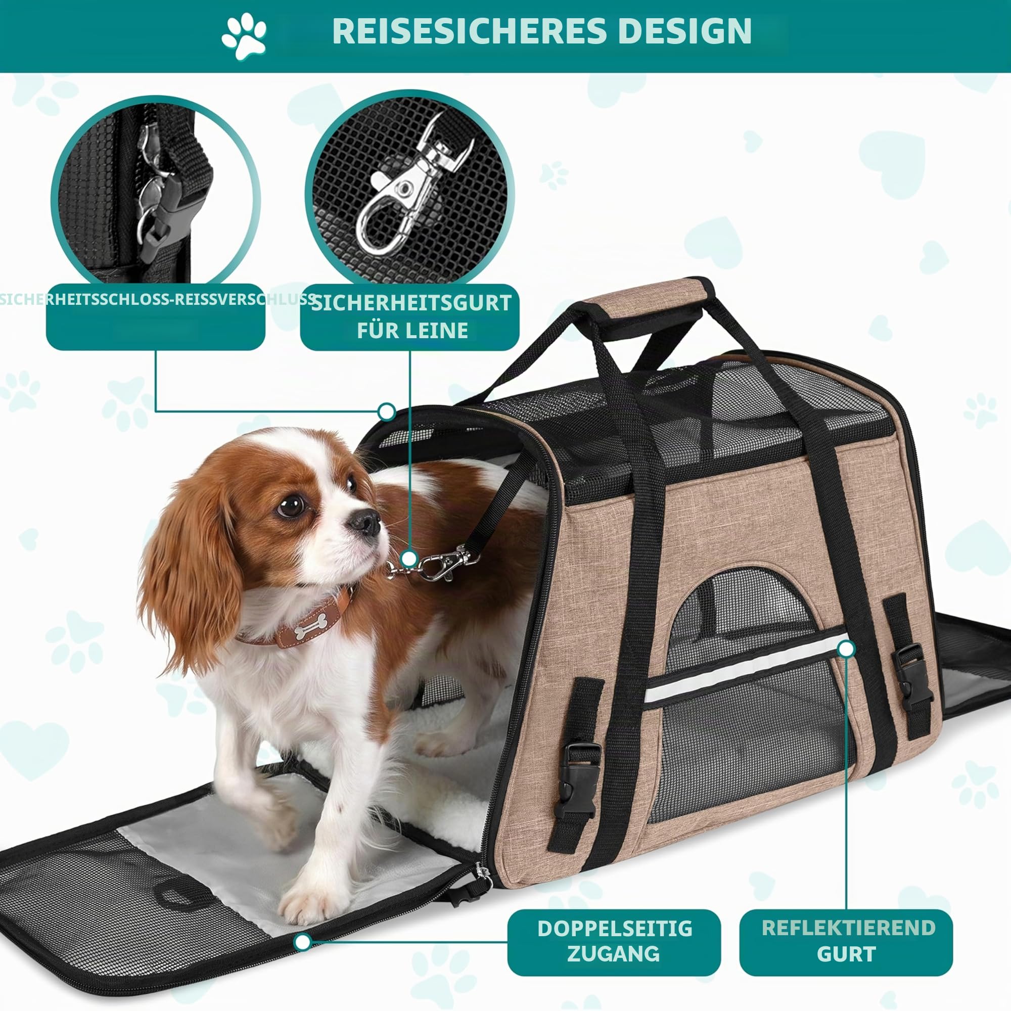 PetAmi Premium Fluggesellschaften zugelassene weiche HaustierReisetasche | belüftetes, Komfortables Design mit Sicherheitsfunktionen | ideal für kleine bis mittelgroße Katzen, Hunde und Haustiere
