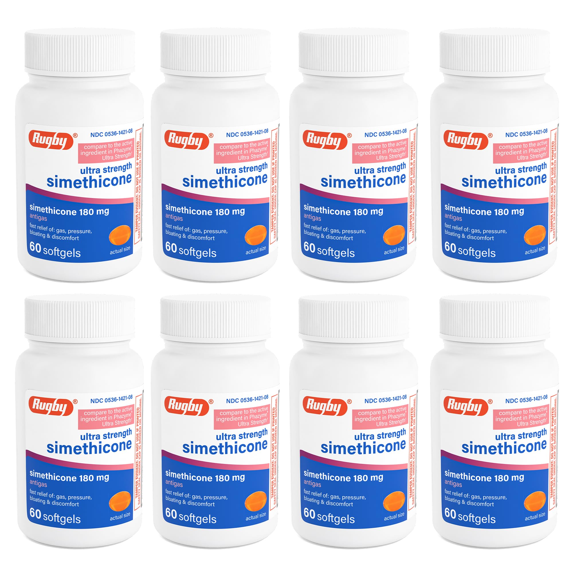 RUGBY LABORATORIES Simethicone Mg Softgels Anti Gas Generic For Phazyme Ultra Strength Gelcaps Per Bottle Pack Of Total Gelcaps 8 Bottles Total 480 Gelcaps Multi