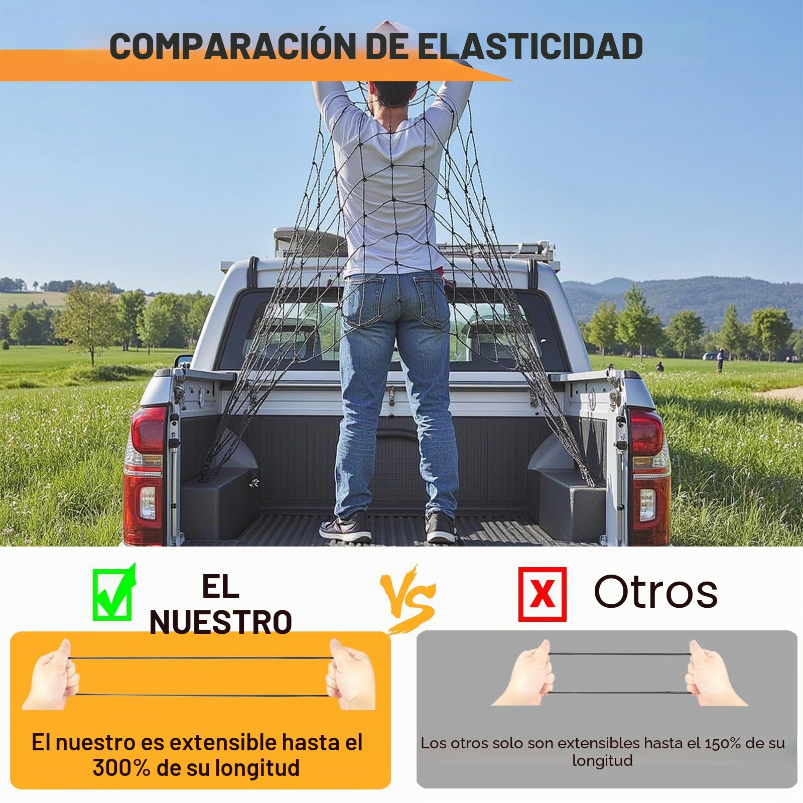 GSPSCN Red de Carga 180x120 cm Estiramiento máximo hasta 540x360 cm Red Elástica de Almacenaje con 24Pcs Mosquetones de Metal，Red Maletero de Coche Organizador Coche para el SUV RV Camión Recogida