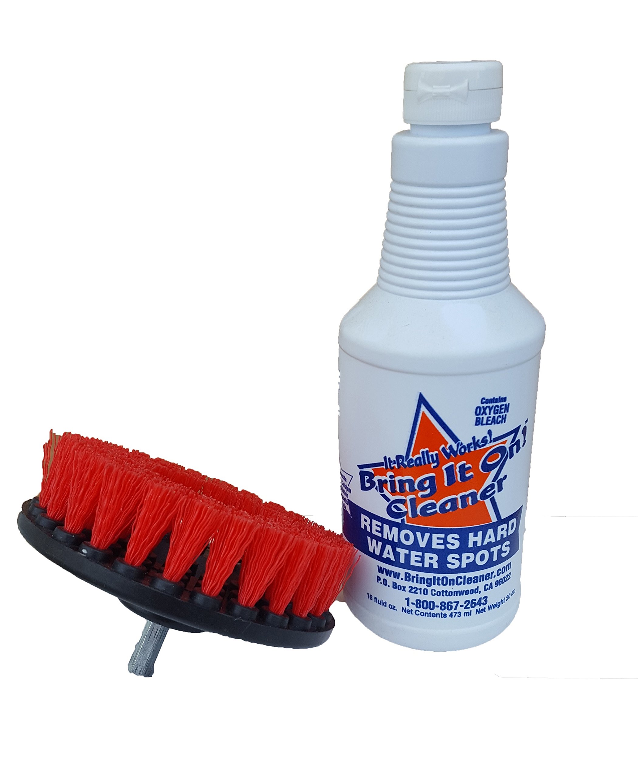 Bring It On Cleaner Water Spot Remover Plus 5 Inch Cleaning Drill Scrub Brush, Cleaning Drill Scrub Brush, Cleaning Brush for Drill, Drill Brush Attachment (16 oz)