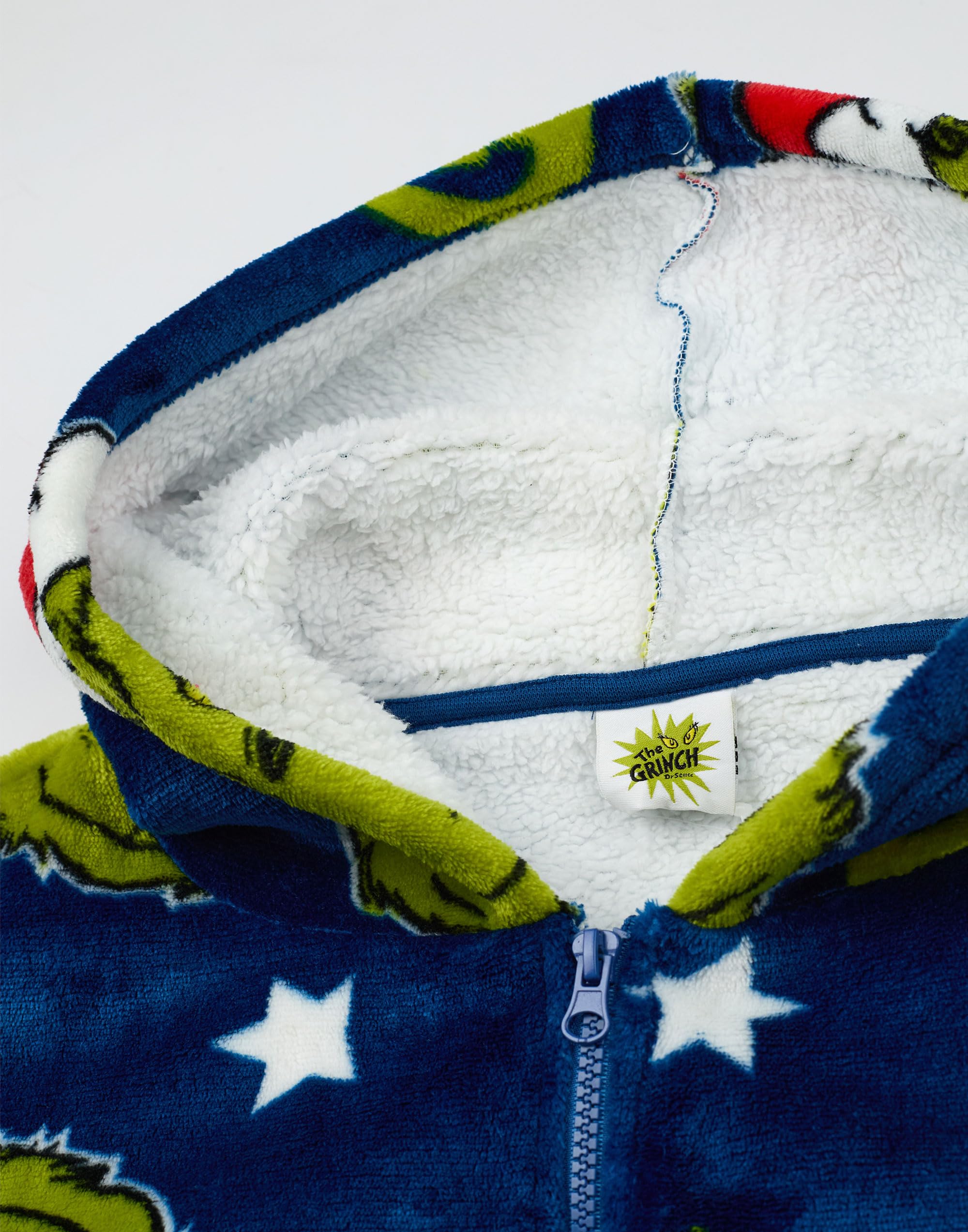 The Grinch - Sudadera con capucha para adultos | Jersey con capucha y forro polar con cremallera para adultos in Azul con estampado del personaje Grinch | Ropa de estar por casa con forro Sherpa