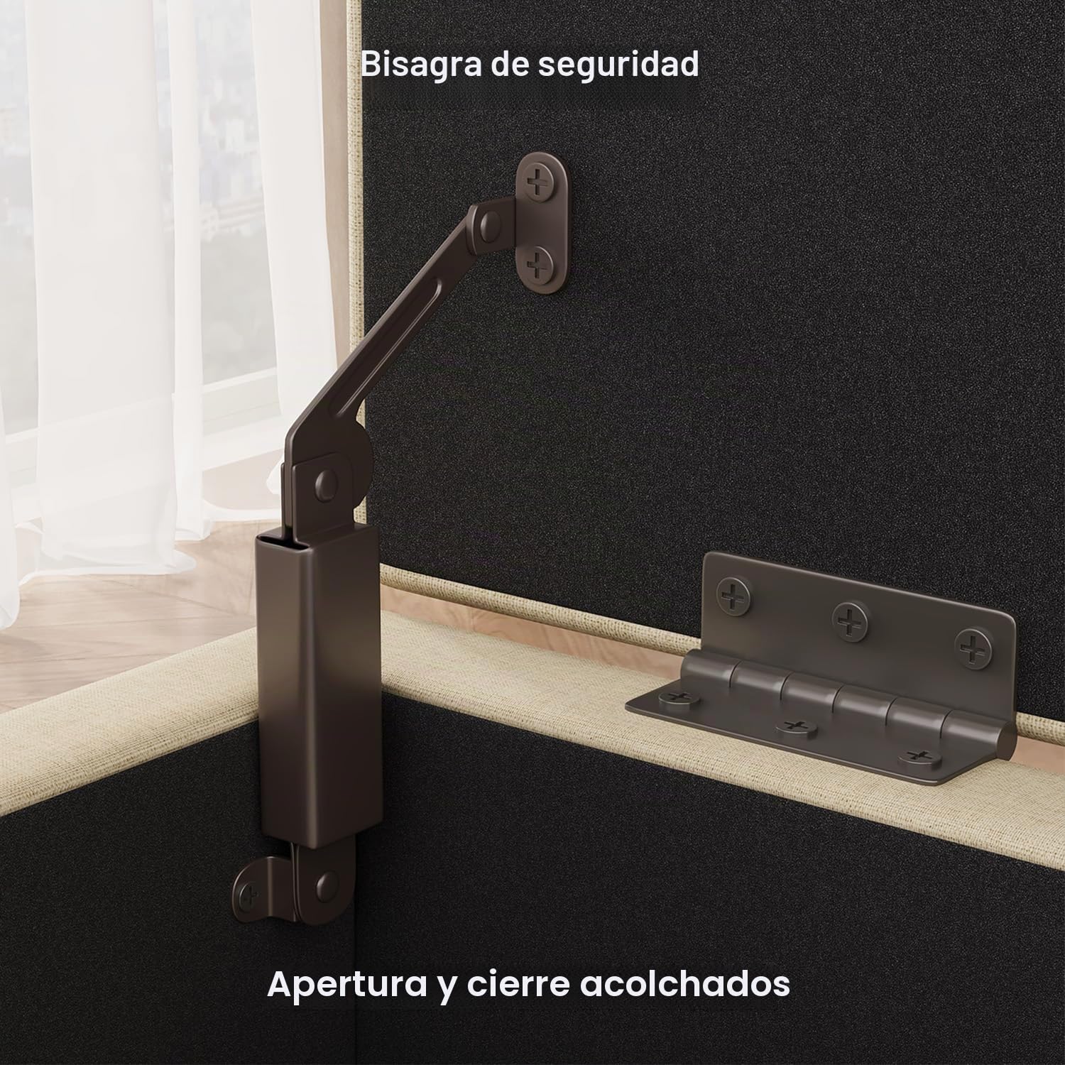 Banco Almacenamiento Baúl Puff Tapizado 110 cm Beige | Tapizado Aspecto Lino, Estructura Robusta y Estable, Ideal para Dormitorio, Pasillo y Salón
