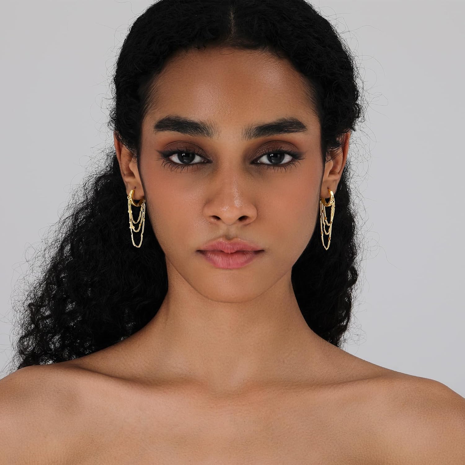 Ritach Gold Chain Earrings for Women Hypoallergenic Lightweight Gold Chain Hoop Huggie Dangle Tassel Earrings for Gifts - Image 3