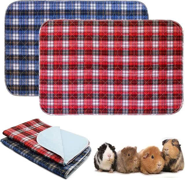 HzNzYHD 2 Pack Guinea Pig Fleece Cage Liners - 90 x 60 CM, Washable Non-Slip Fast Absorbent Waterproof Small Animals Bedding Pads for Chinchillas Rabbits Hamster Bunny