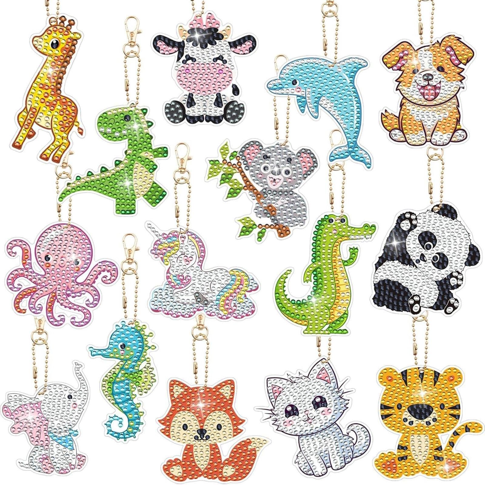 Vetin 12PCS Diamond Art Keychain Making Kit for Kids, Gem Keyring Craft Set