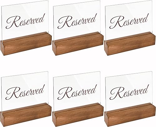 Sparkle Race Letreros de mesa reservados, paquete de 6 letreros acrílicos reservados para bodas con soportes de madera, tarjetero para cenas,