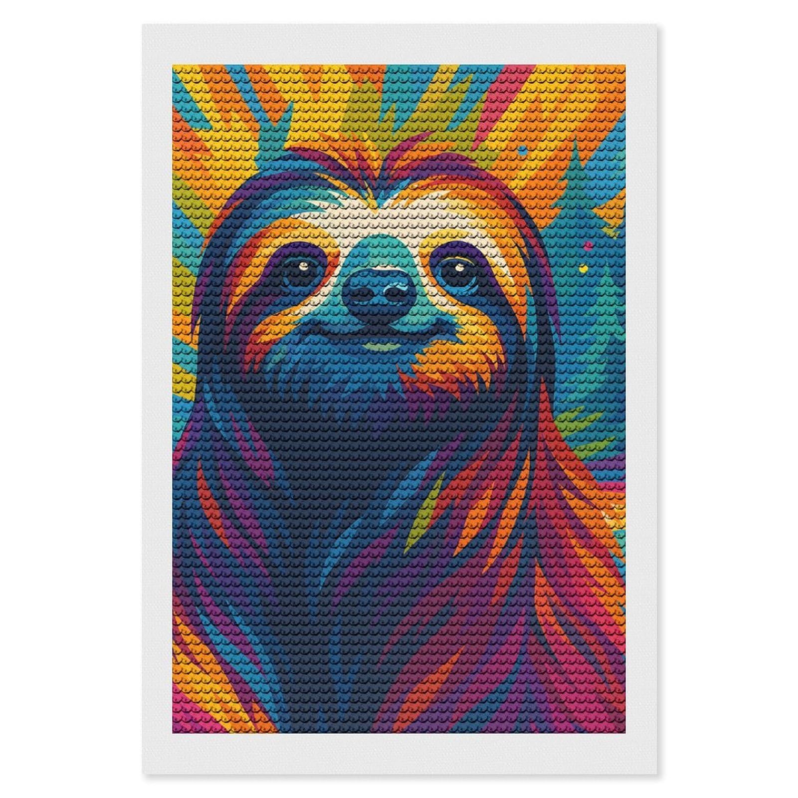 Junmoney Colorful Sloth Portrait Diamond Art Canvas 8"x12", Full Kit Included, Bedroom Decor, for Beginners, Thoughtful Handmade Gift