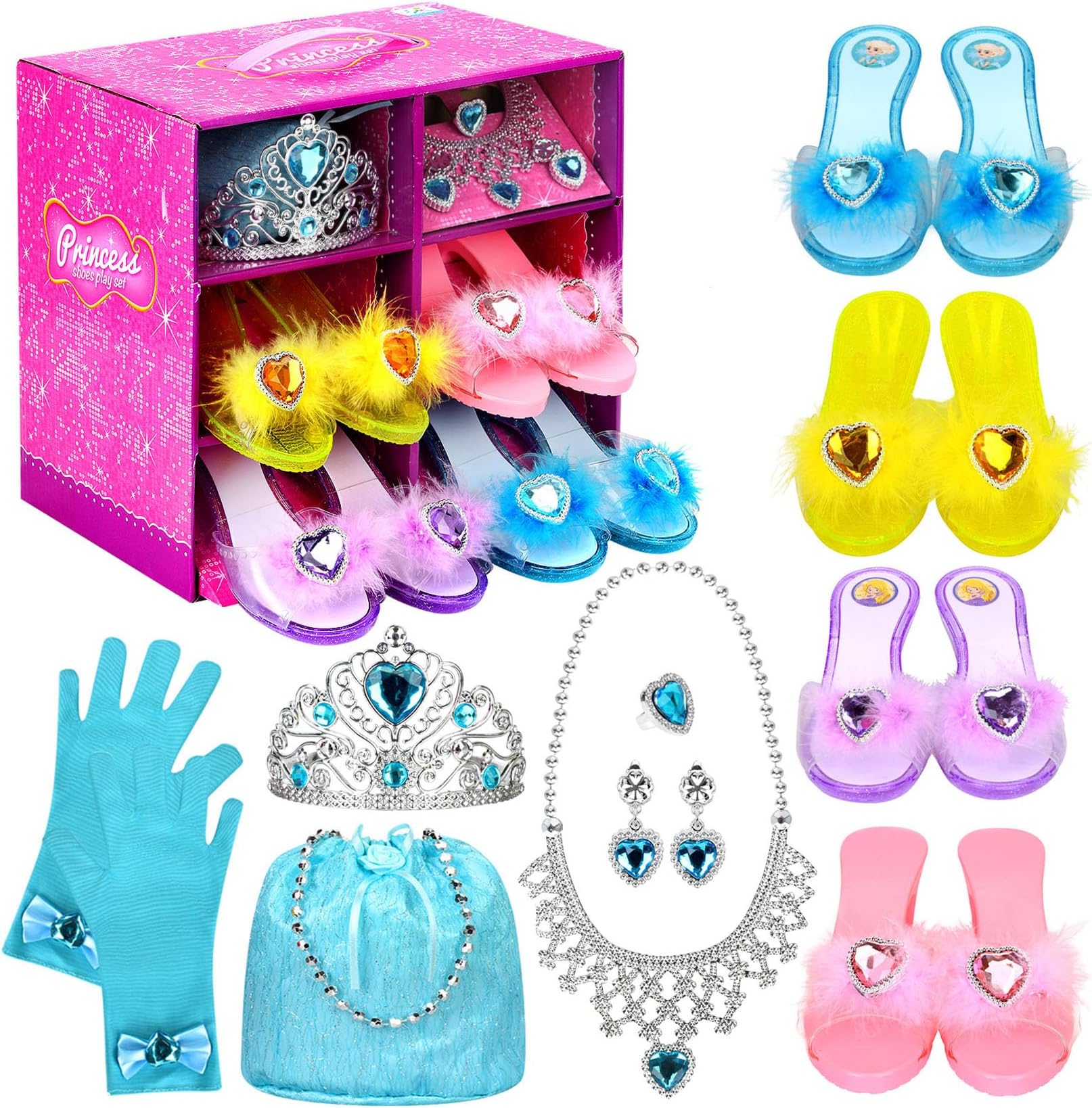 Princess Dress Up Shoes Set,Girls Role Play Dress Up Toys,Toddler Pretend Jewelry Boutique Kit Gift Set for Little Girls 3-6 Years Old