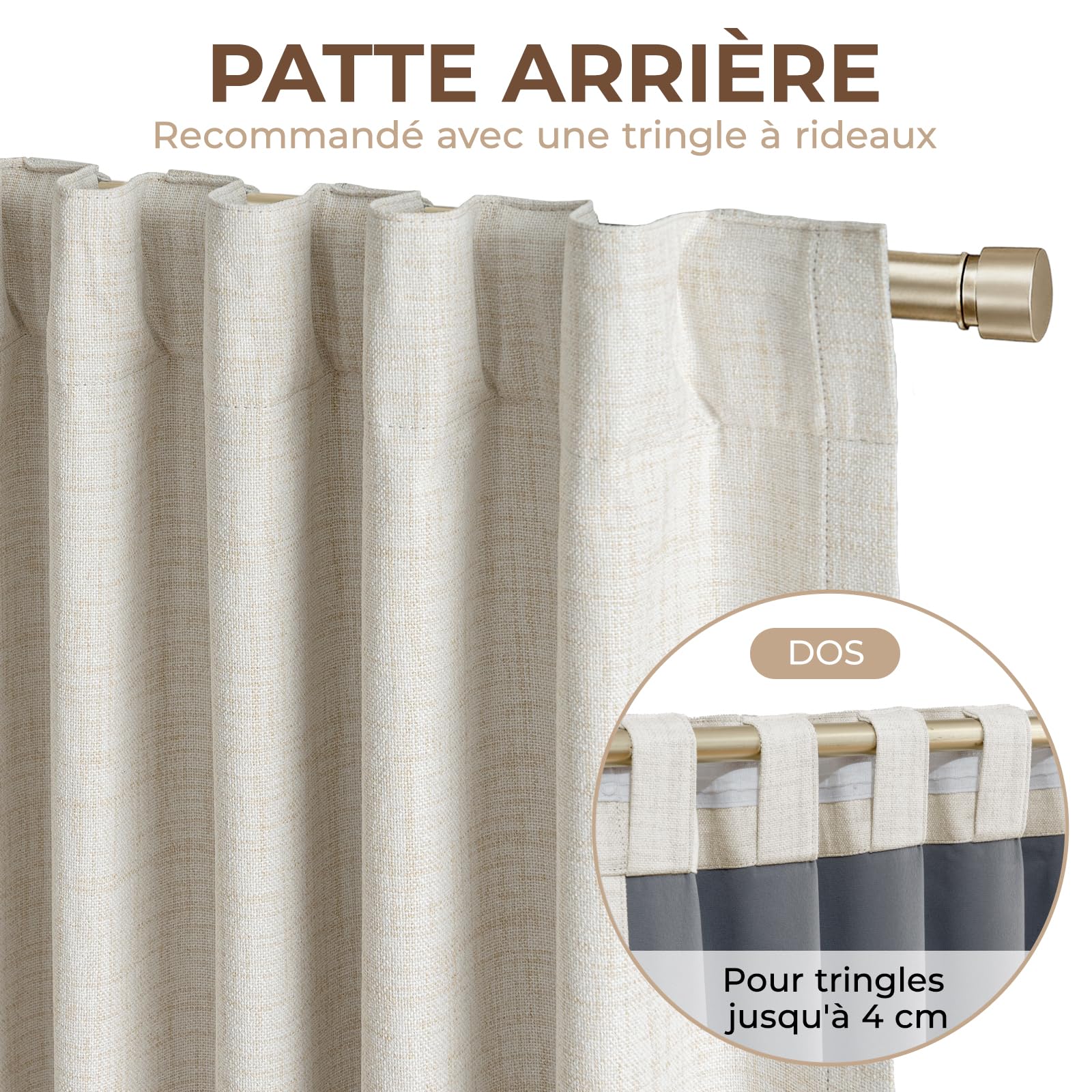 INOVADAY 100% Rideau Occultant Thermique Isolant Anti Froid et Chaleur 2 Panneaux, Rideau Beige Opaque Lumiere Anti-UV pour Salon et Chambre,140L X 245H cm