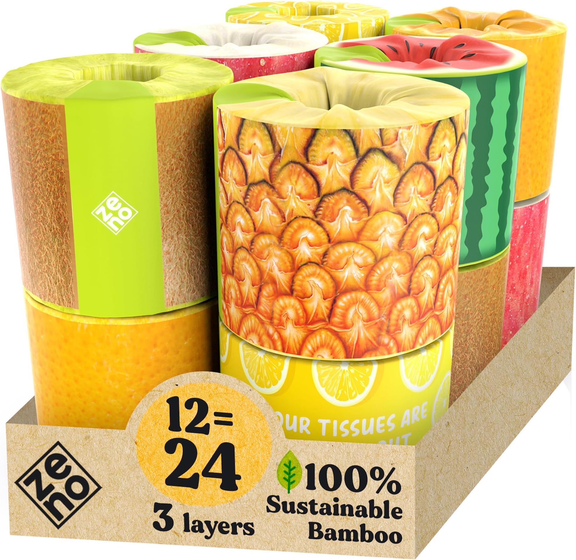 ZENO Organic Bamboo Toilet Paper 3 Ply - Sustainable Toilet Paper - 12 Jumbo Rolls & 350 Sheets Per Roll - Septic Safe - 100% Natural - PFAS & BPA Free - FSC Certified