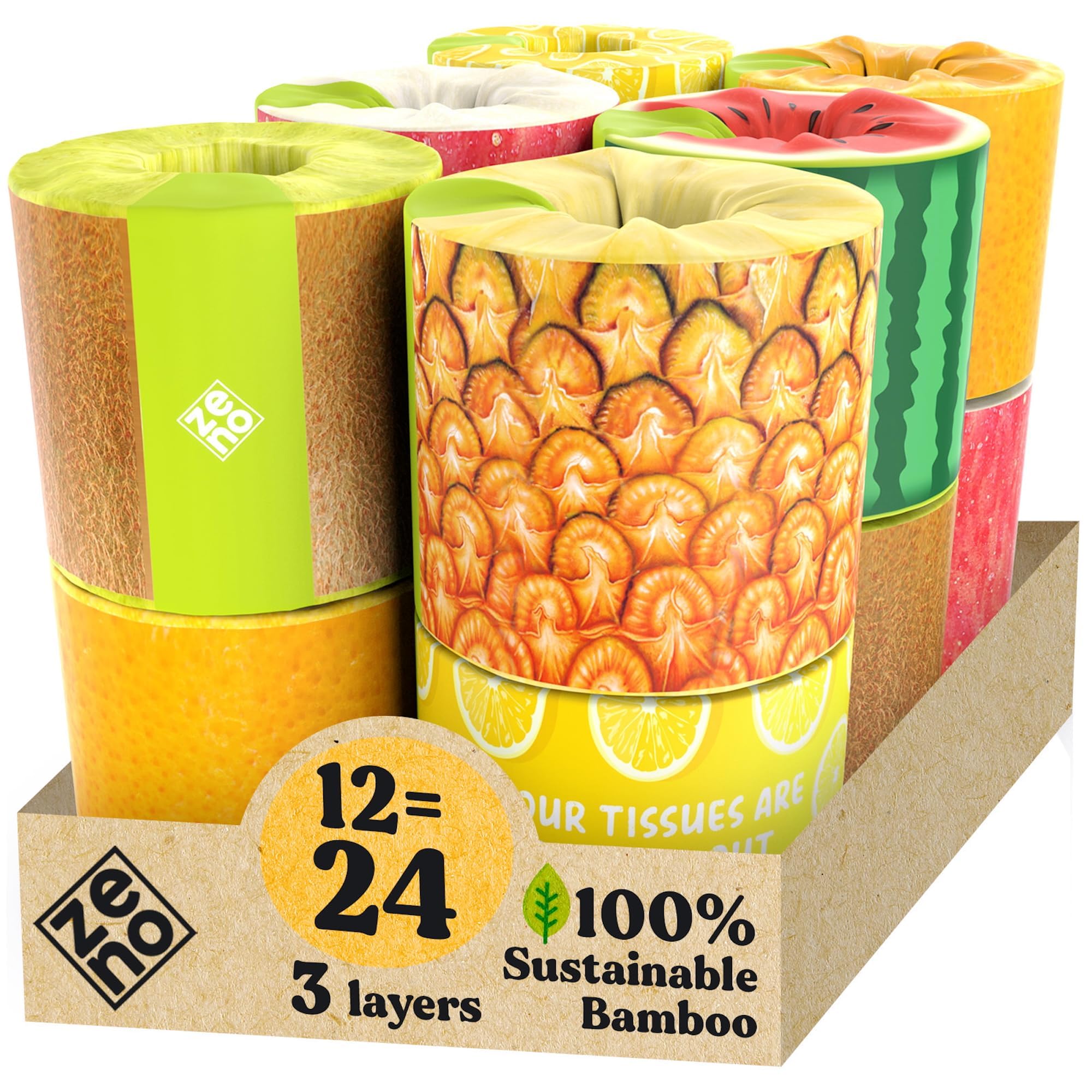 ZENO Organic Bamboo Toilet Paper 3 Ply - Sustainable Toilet Paper - 12 Jumbo Rolls & 350 Sheets Per Roll - Septic Safe - 100% Natural - PFAS & BPA Free - FSC Certified