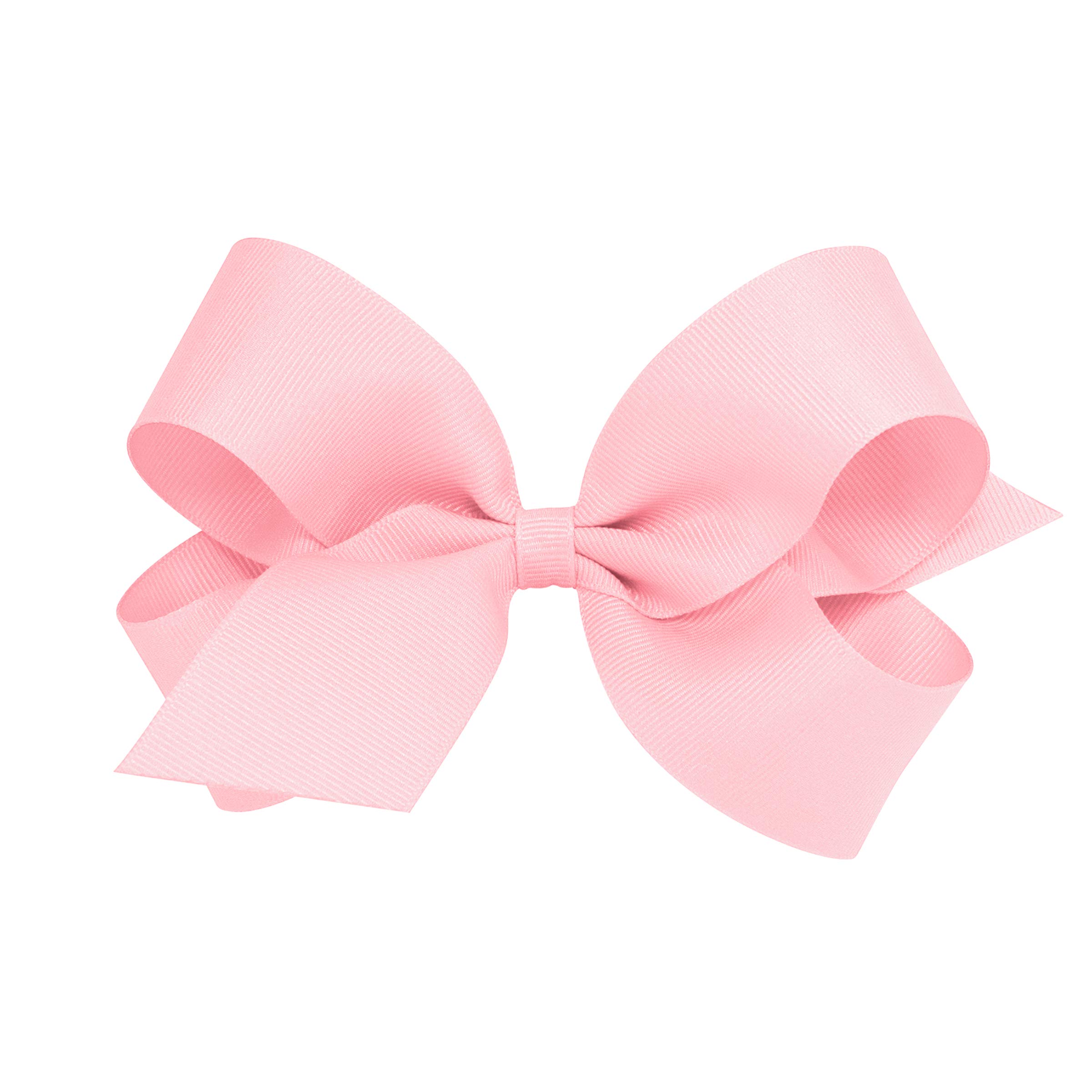 Wee Ones Girls' Classic Grosgrain Hair Bows with Plain Wrap Center, No-Slip Hair Clip, Handmade, Light Pink, Large