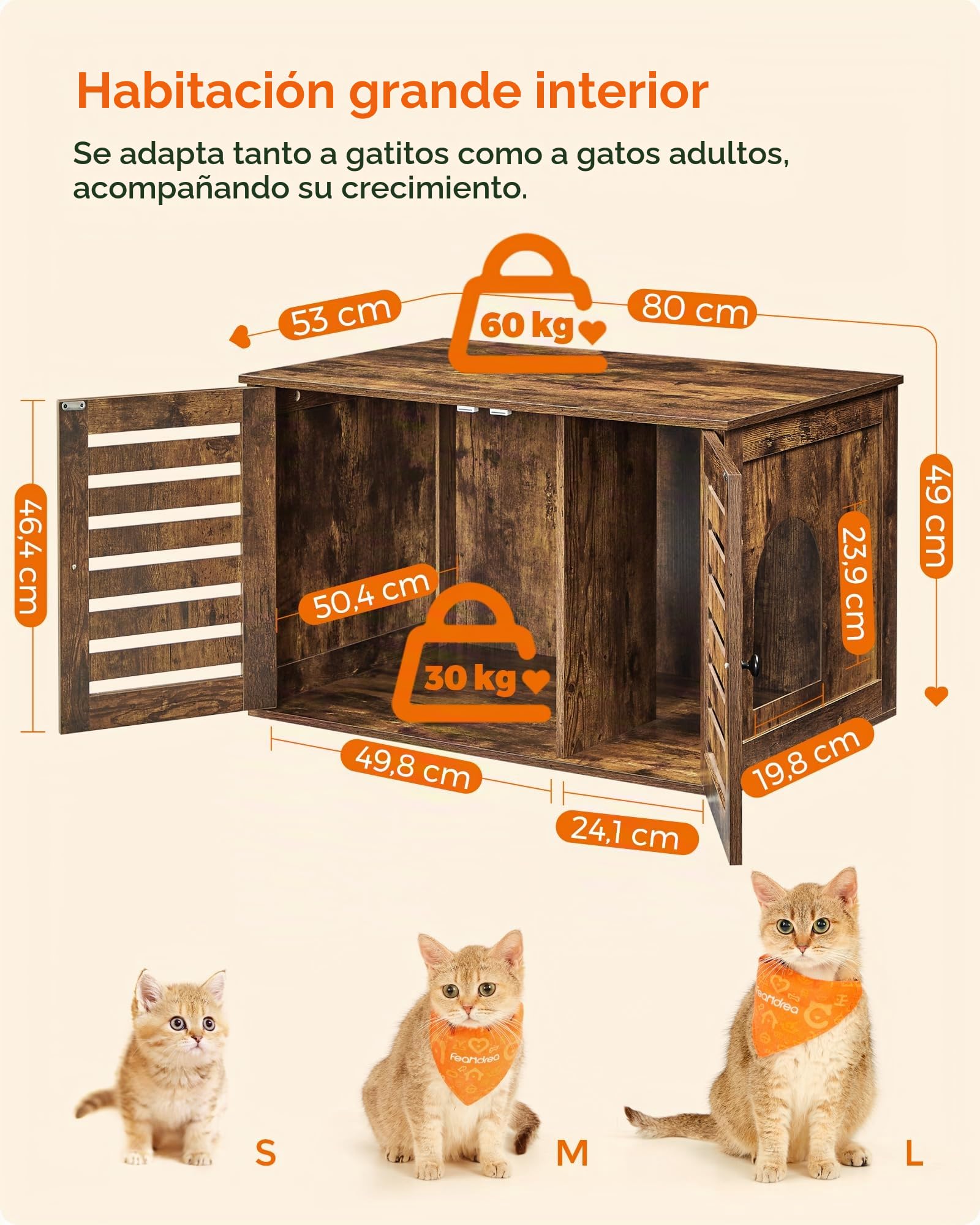 FEANDREA Mueble Arenero para Gatos, Marrón Rústico PCL003X01