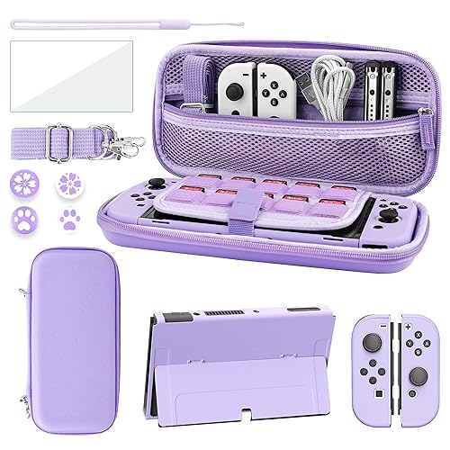 FANPL Case bundle for Nintendo Switch OLED Accessories, Carrying Case for Switch OLED and JoyCon Controller with Hard Flip Protective Case and