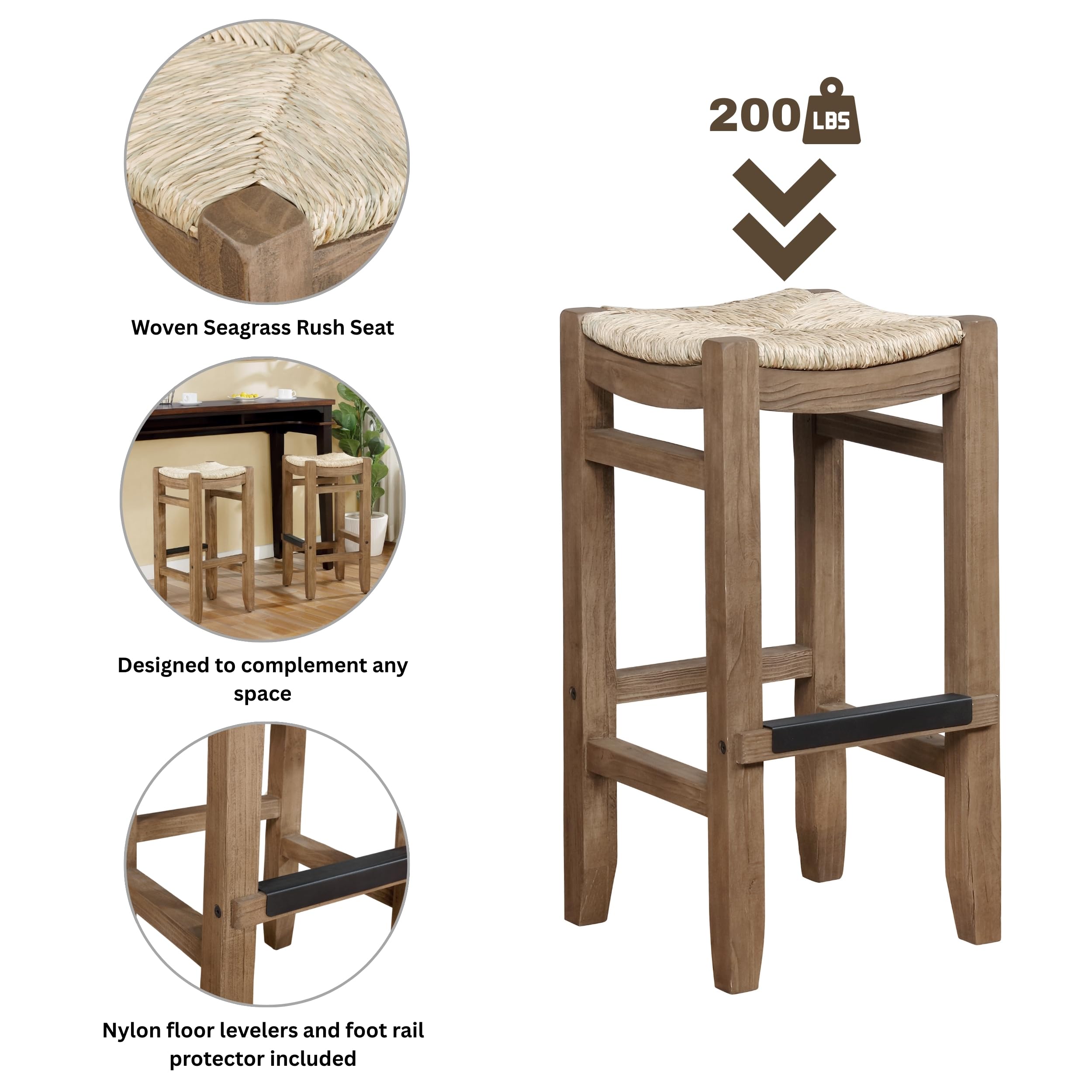 Amazon｜Newport 高さ30インチ 木製バースツール ラッシュシート付き