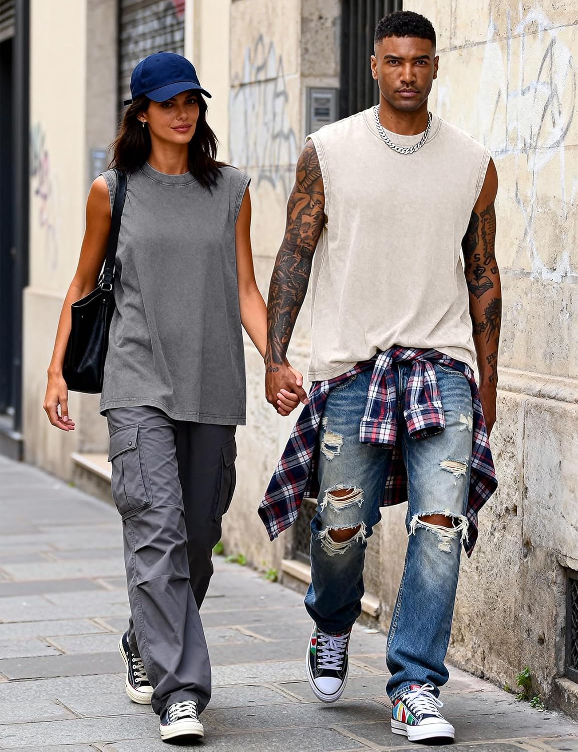 Eisctnd Men's Tank Tops Sleeveless Muscle Shirts, Cotton Acid Wash Loose Fit Workout Tanks Tees for Running Beach - Image 5