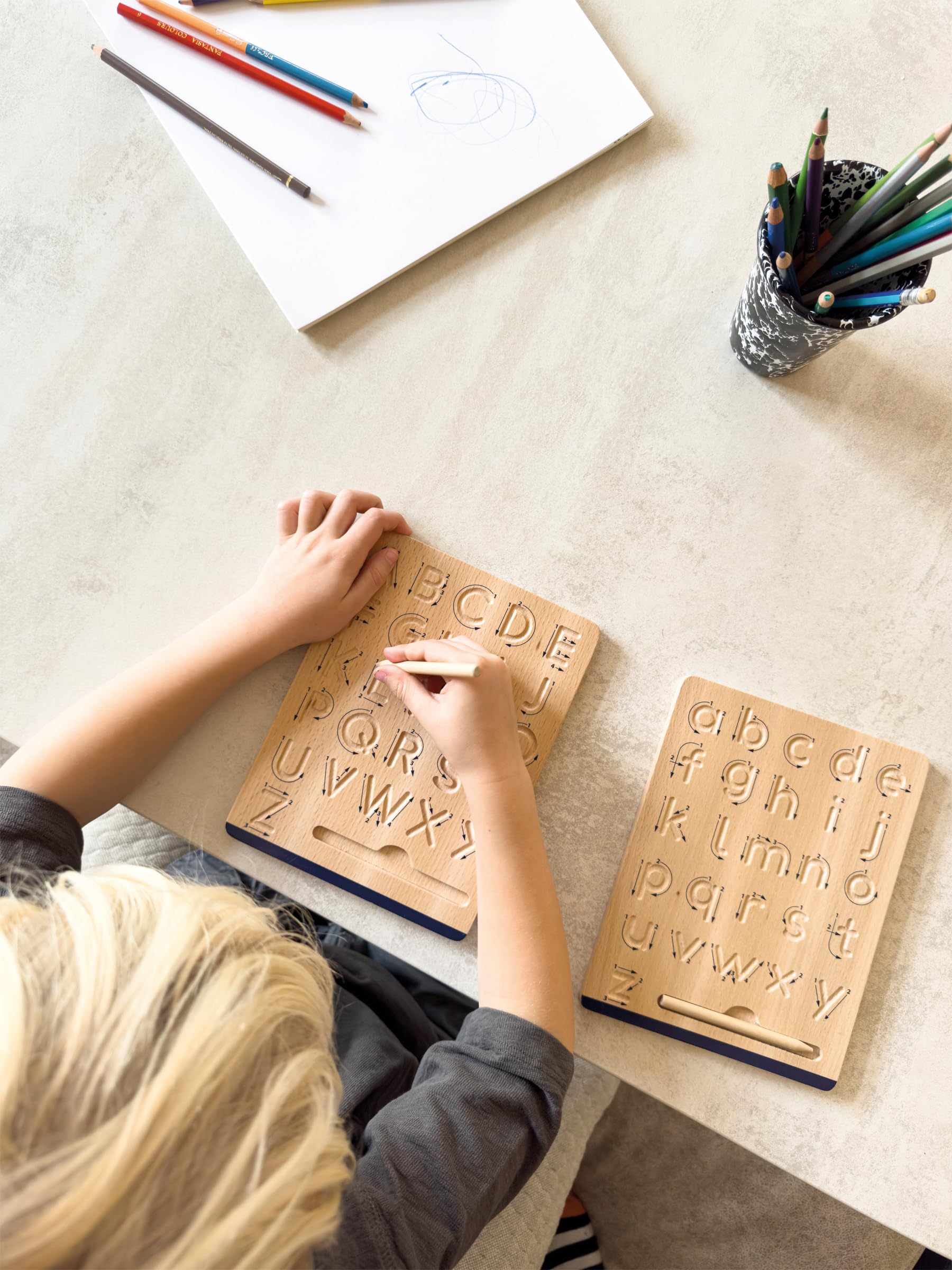 Small Foot Setd'ardoise Educate en Bois, Apprendre à écrire, à partir de 5 Ans, 12560, Coloré