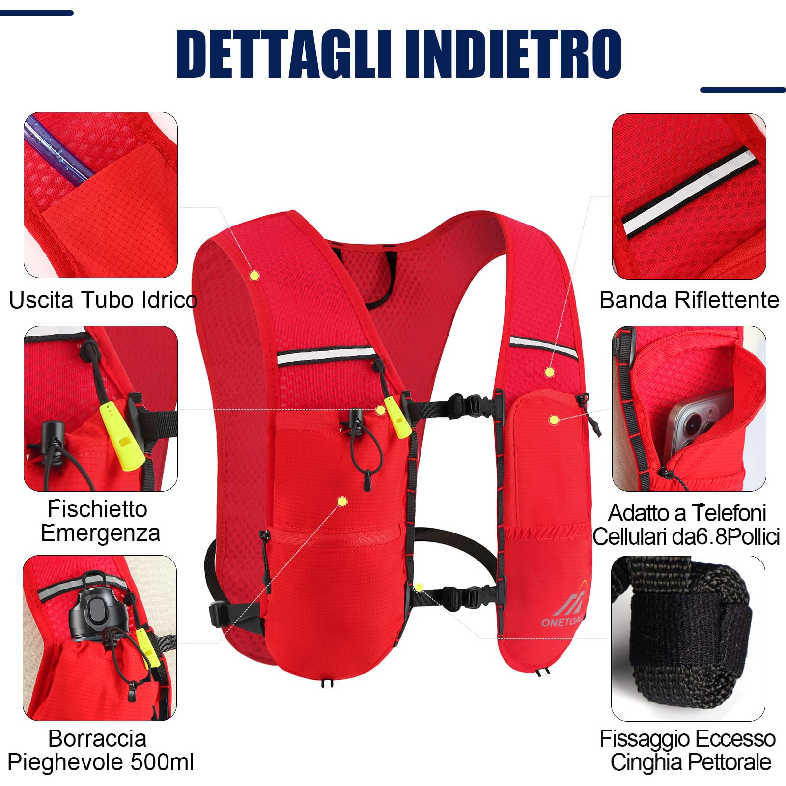 Zaino Trail Running, Gilet Running Uomo Donna, Running Vest con Sacca Idrica 2L, Gilet Corsa per Idratazione Ultraleggero Riflettente per Corsa MTB Bici Moto Trekking
