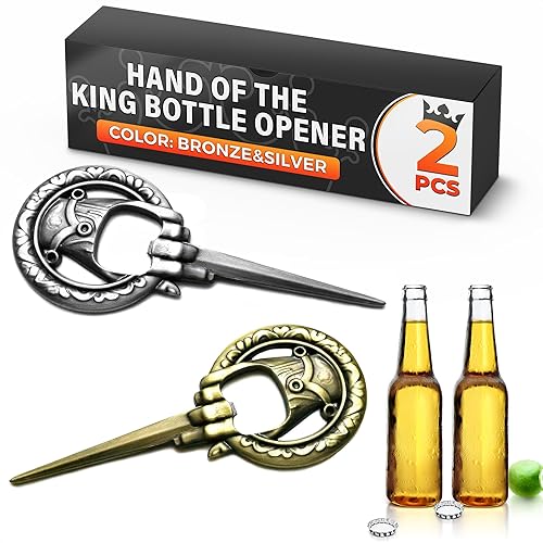 Abridor de botellas de la Mano del rey, 2 unidades - Estilo Juego de tronos - Bronce y plata - Perfecto regalo para hombres - Accesorios