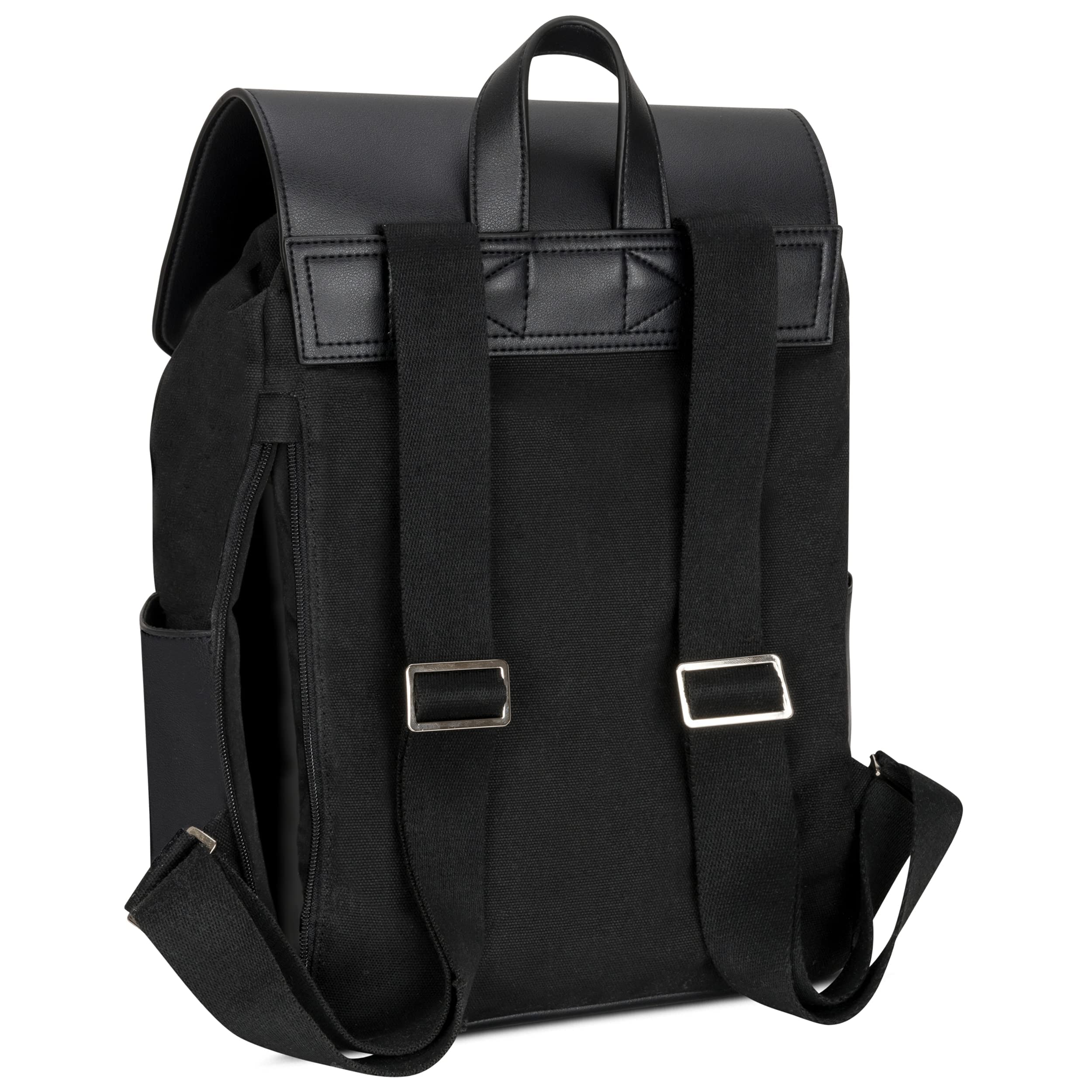 Expatrié Zaino da Donna Laurent Nero - in Tela di Cotone ed Ecopelle - Zainetto Elegante ideale per Ufficio, Sacca da 15l con Chiusura Magnetica