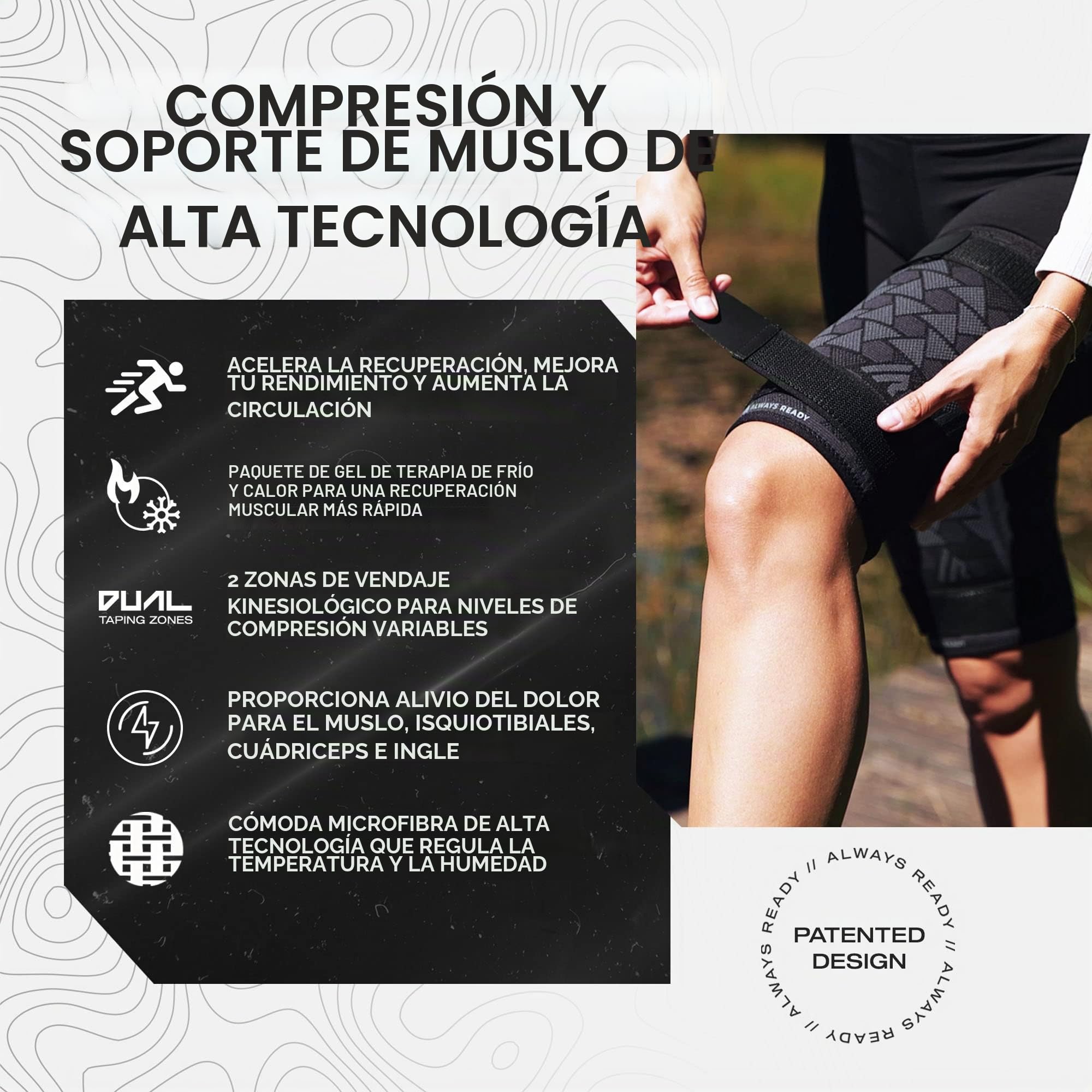 Always Ready, funda de soporte de compresión para muslos (2 por paquete) con paquete de gel frío y caliente para isquiotibiales y cuádriceps, hombres y mujeres, correas de compresión (L)