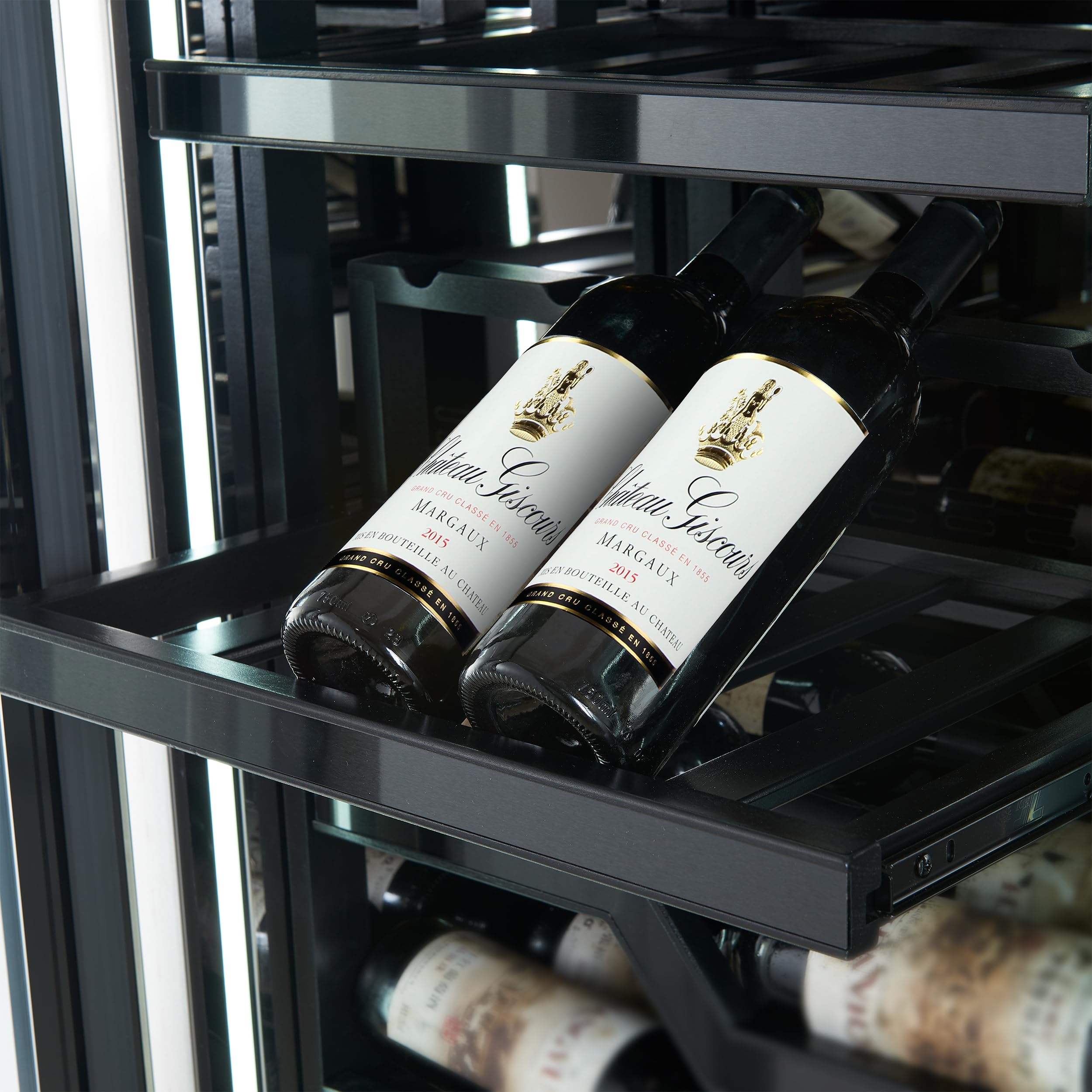 Forno Abruzzo 48" Dual Zone Wine Cellar, 102 Bottle Capacity, 24 Cu. Ft. Built-In Or Freestanding Refrigerator W/Green Acrylic Holders, Black Shelves & Digital Temperature Control - Stainless Steel on Fridge.com - View 5